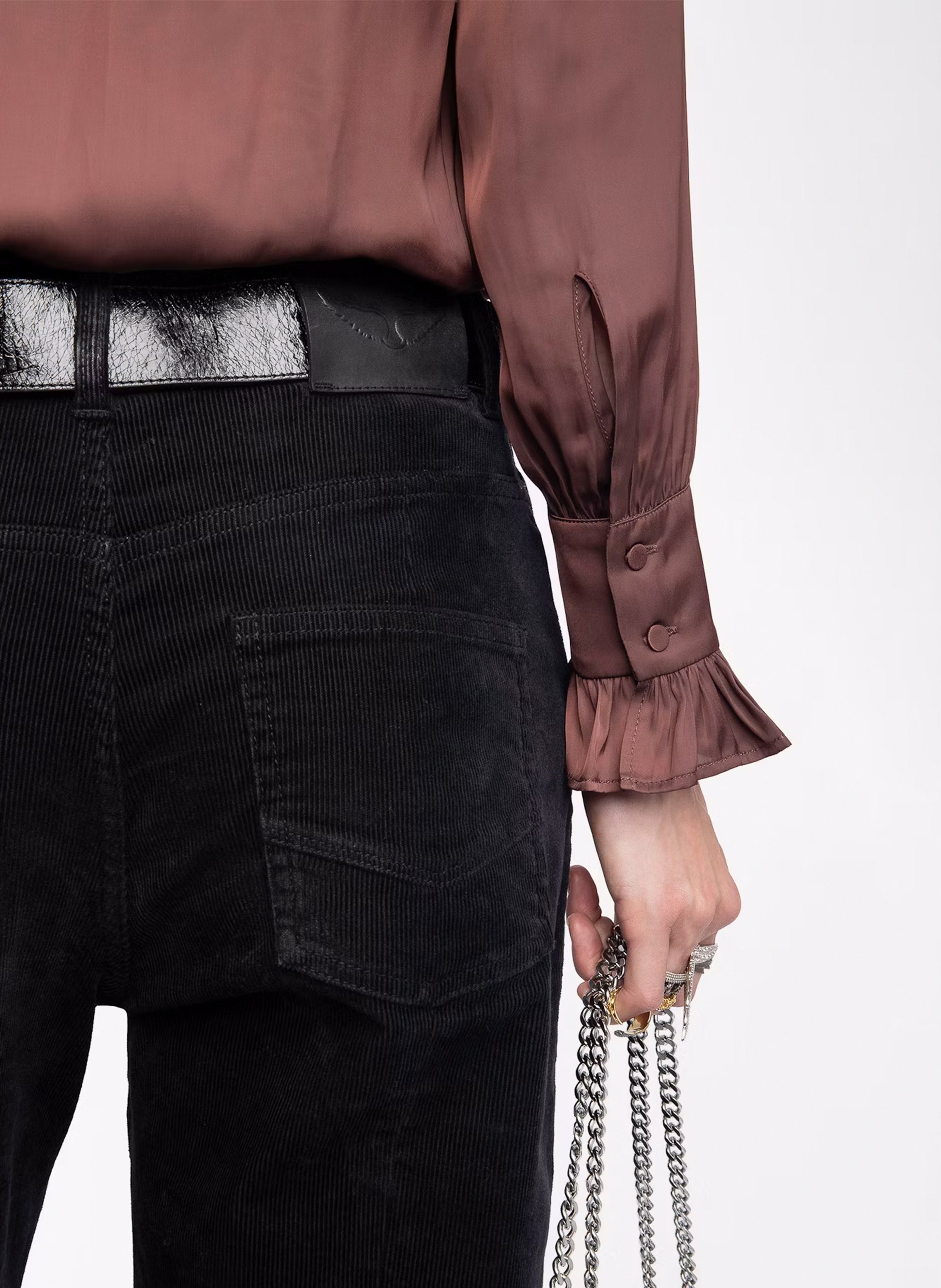 Satin straight shirt Purple