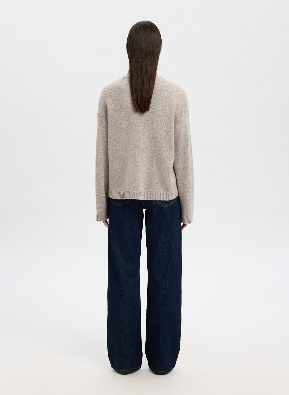 Pull oversize col montant en laine et cachemire SELECTED Marron