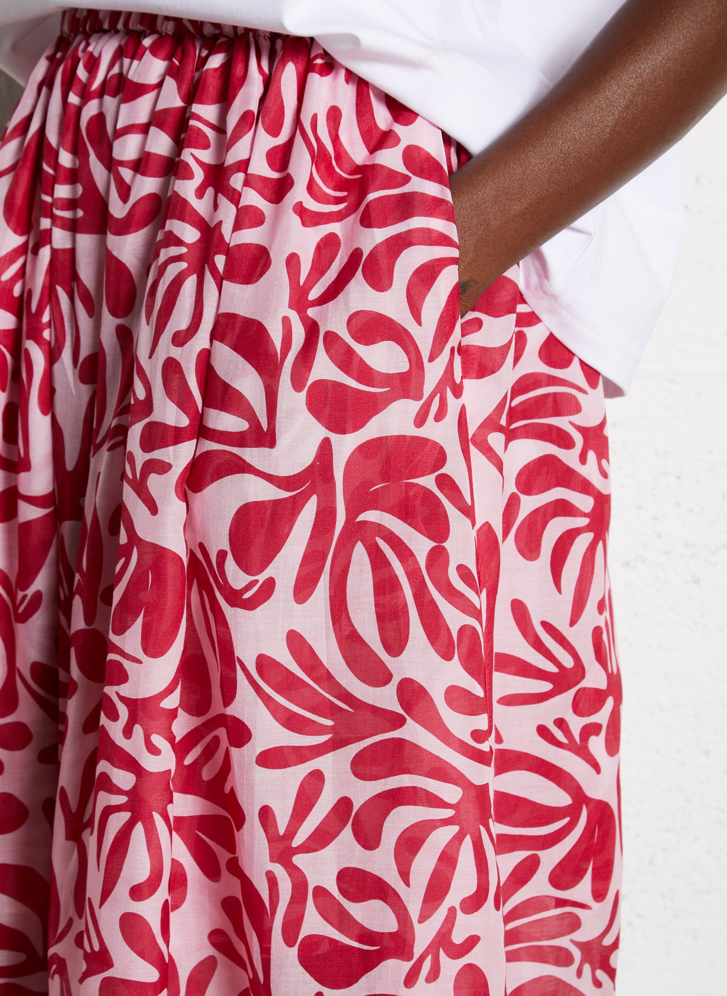 Printed midi skirt in blended cotton ELISE CHALMIN Red