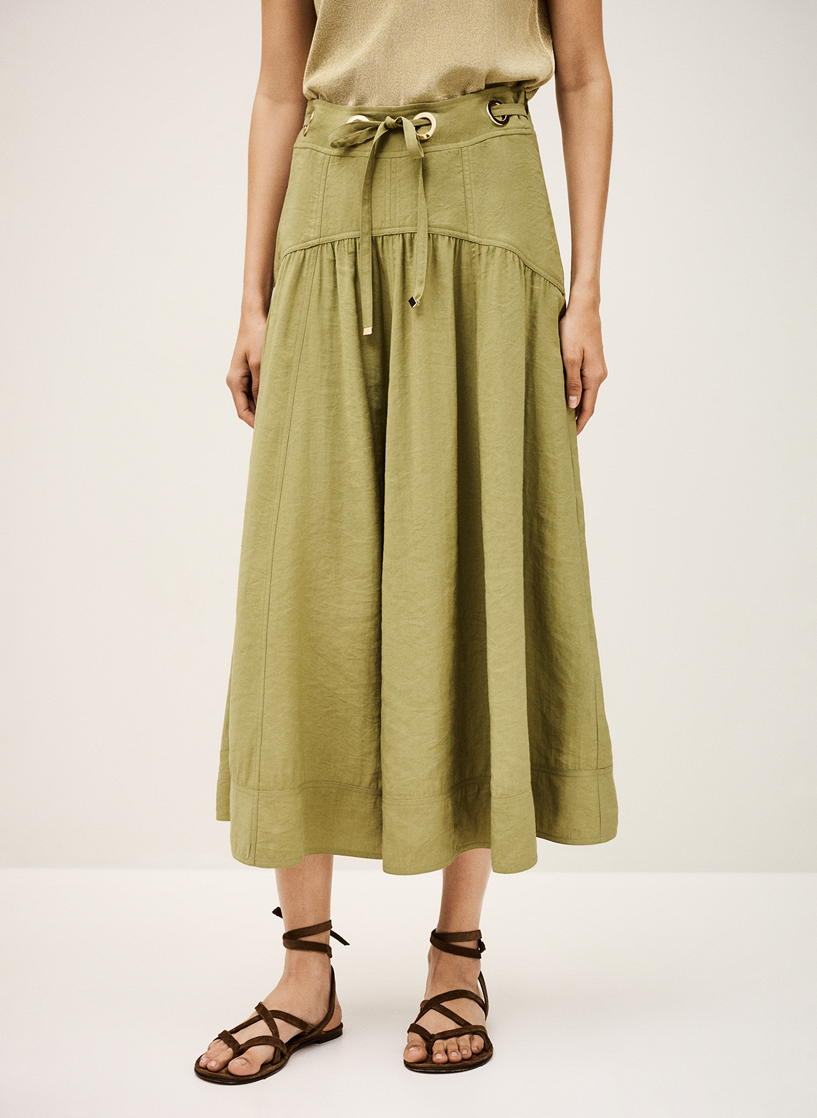 Jupe midi évasée  BA&SH Kaki