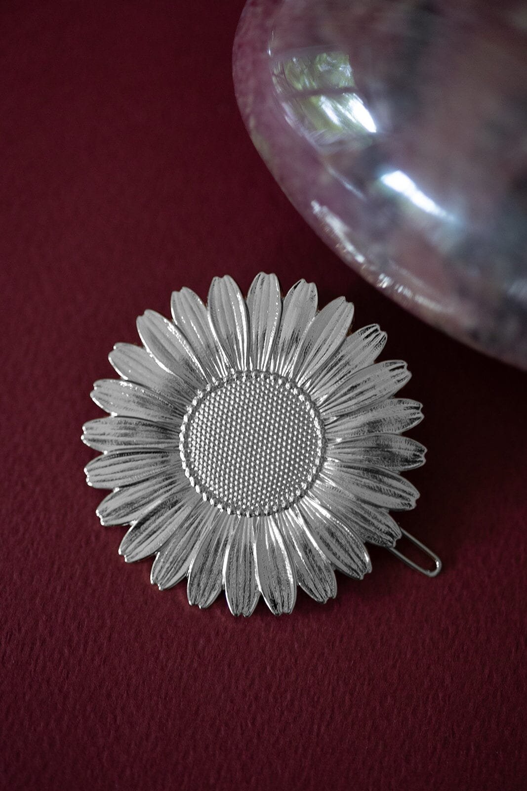 HESPÉRIS - Fine gold-plated flower maxi hair slide MONSIEUR SIMONE Silver