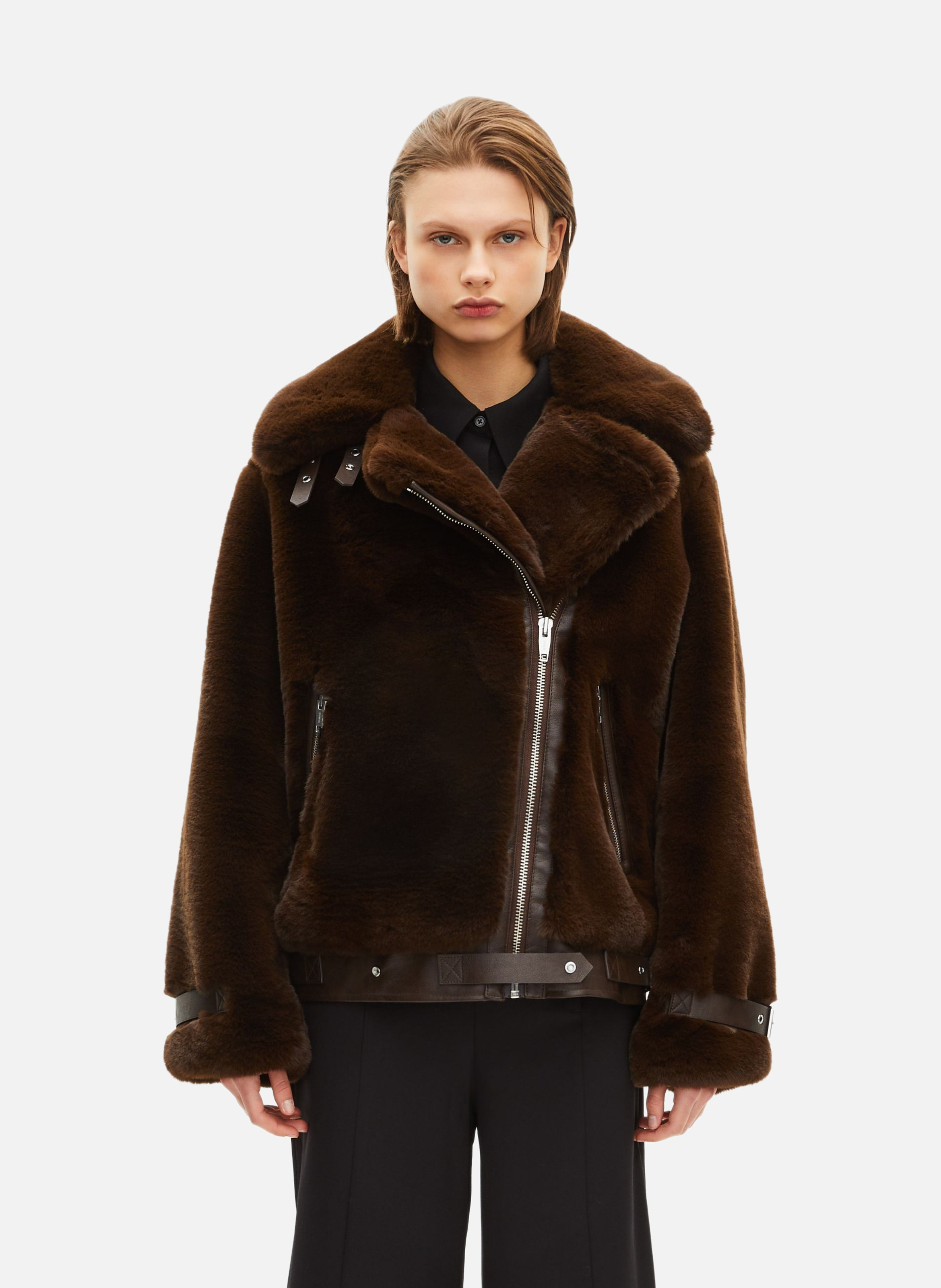 Blouson aviateur effet fourrure Marron The kooples Femme Place