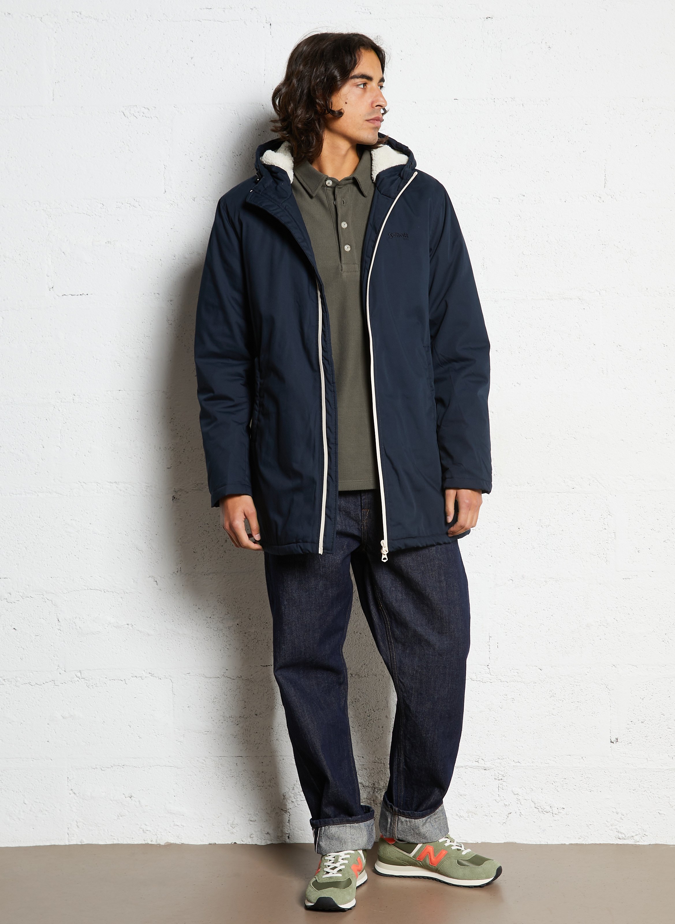 Parka à capuche col montant unie SCHOTT Bleu