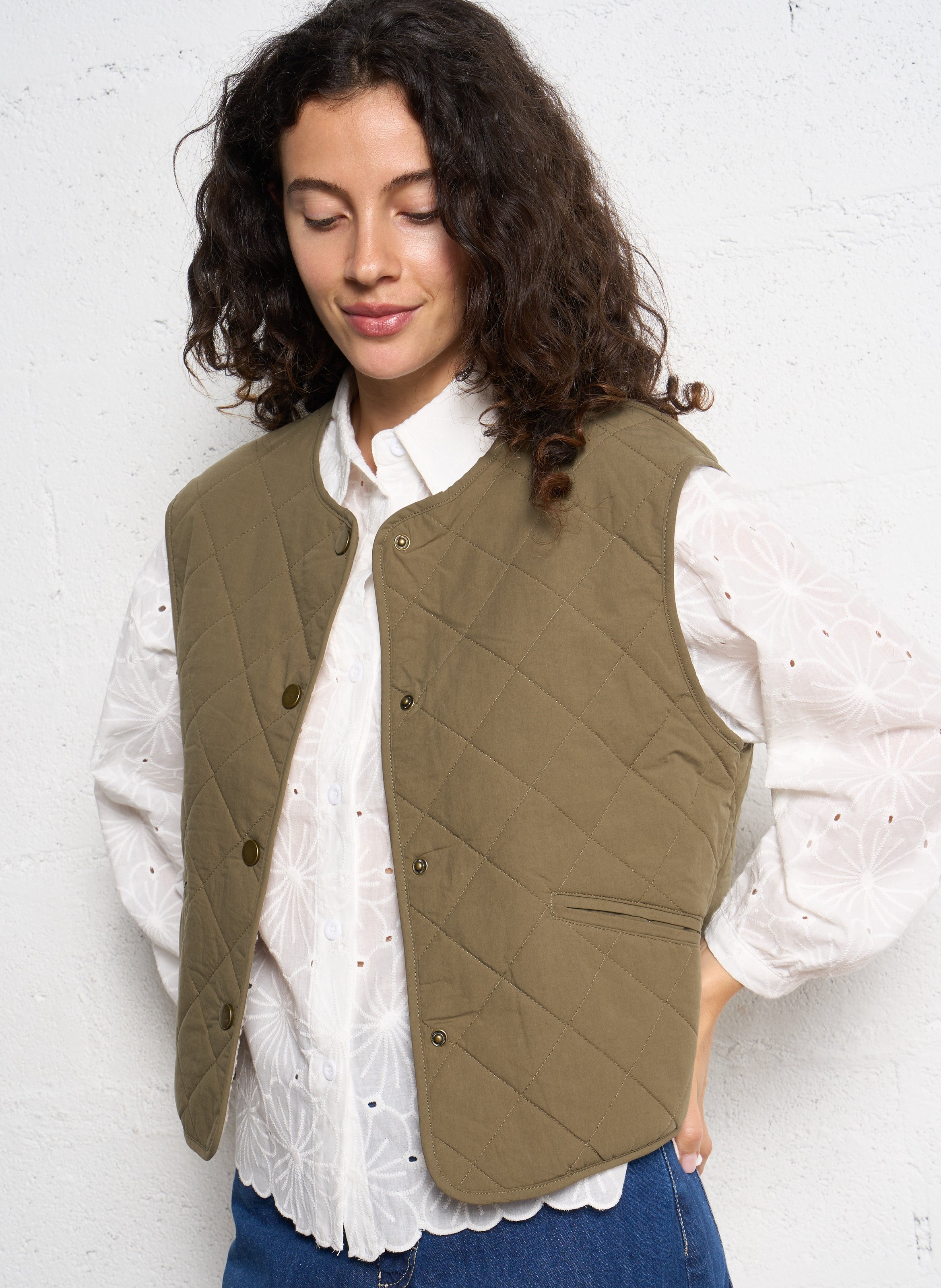 Gerade geschnittene Baumwolljacke mit Rundhalsausschnitt THE KORNER Khaki