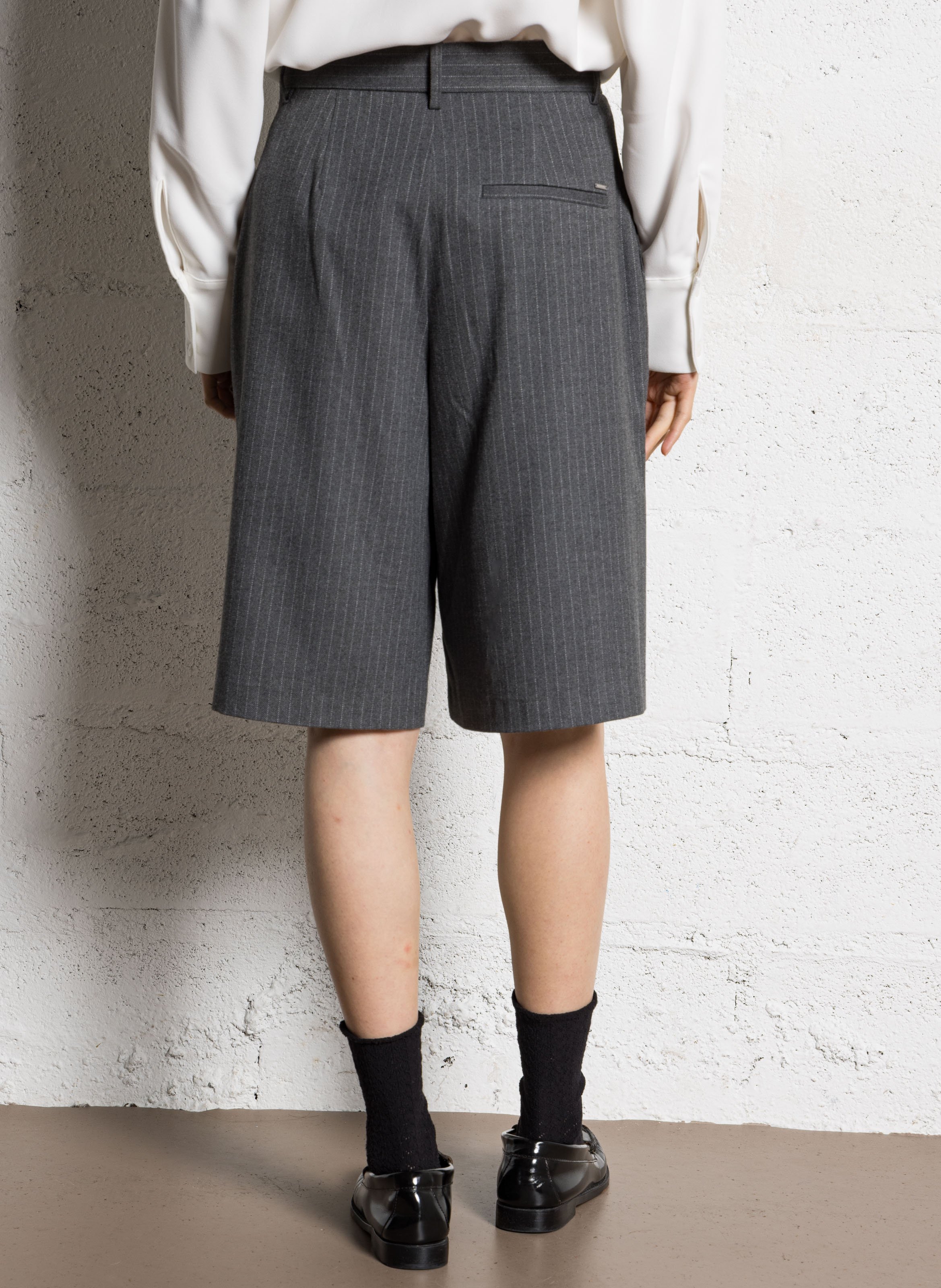Straight Striped Bermuda Shorts Grey