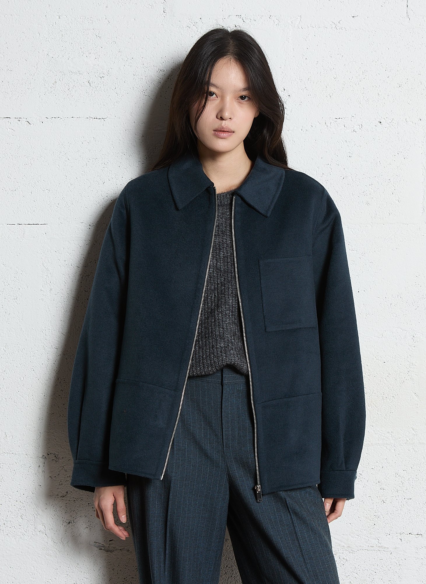 Solid color mixed wool zip-up jacket MAISON 123 Grey