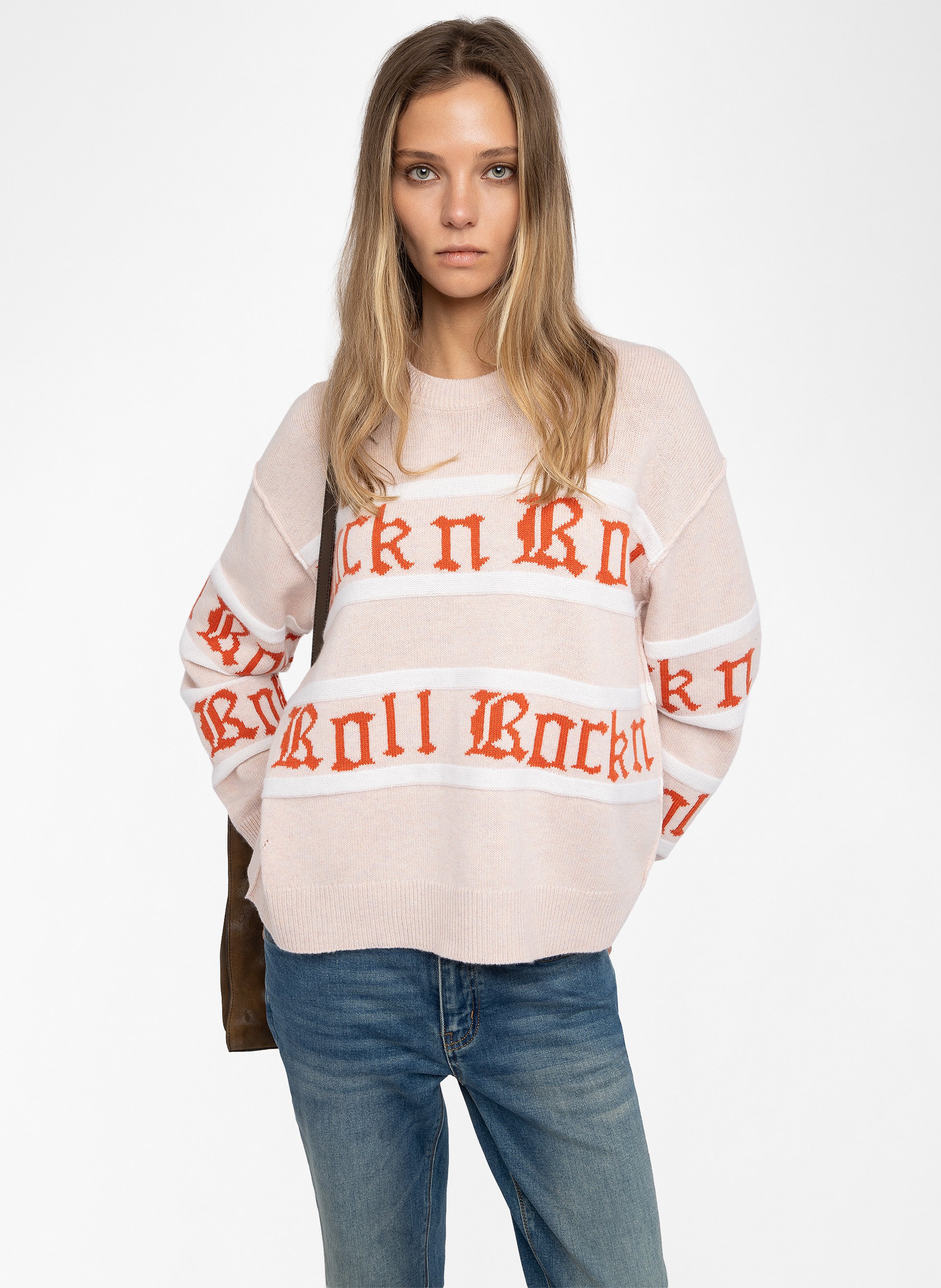 Pull col rond rayé en laine et cachemire ZADIG&VOLTAIRE Rose