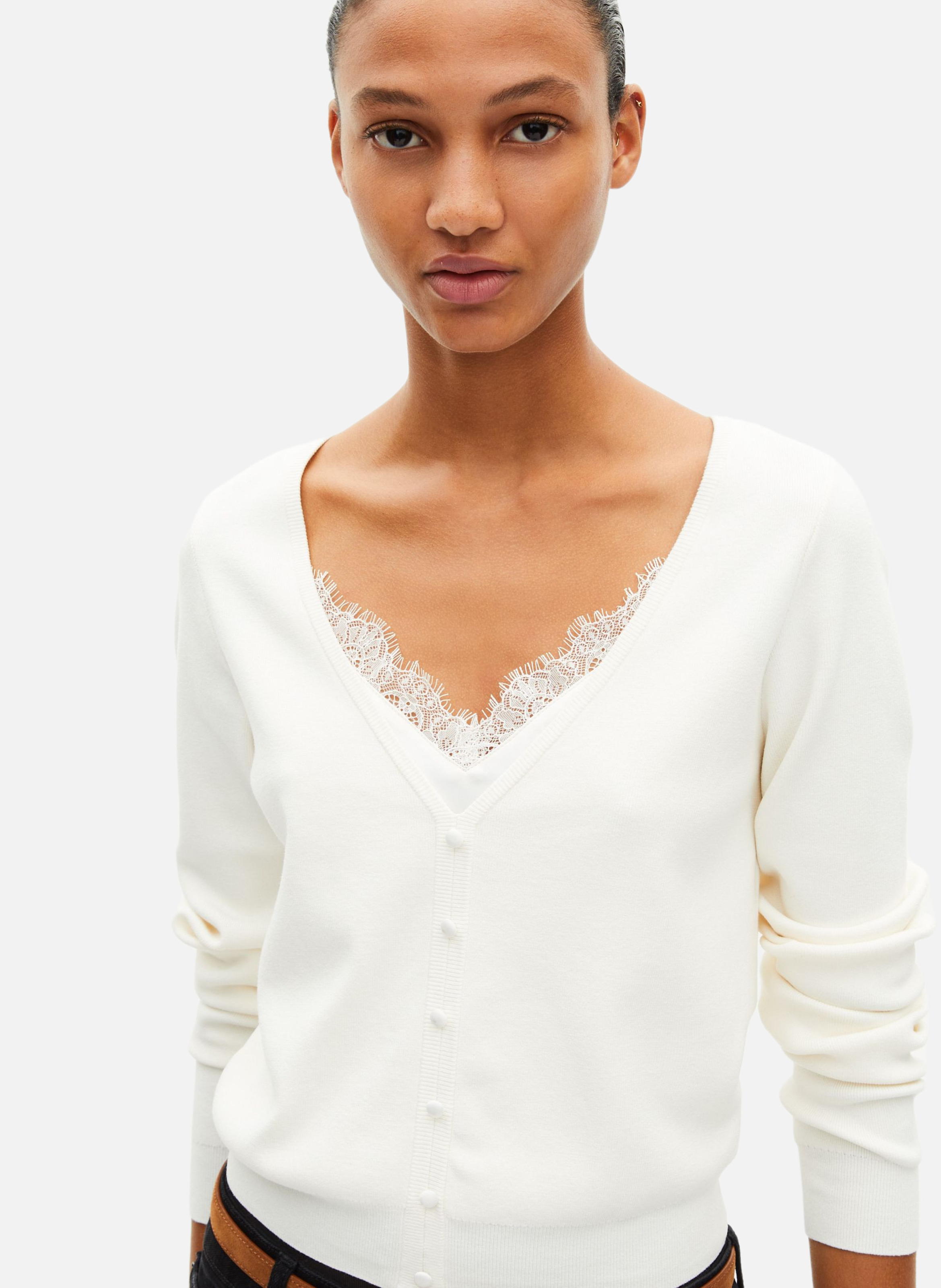 Sweater with trompe l'oeil lace effect THE KOOPLES Beige