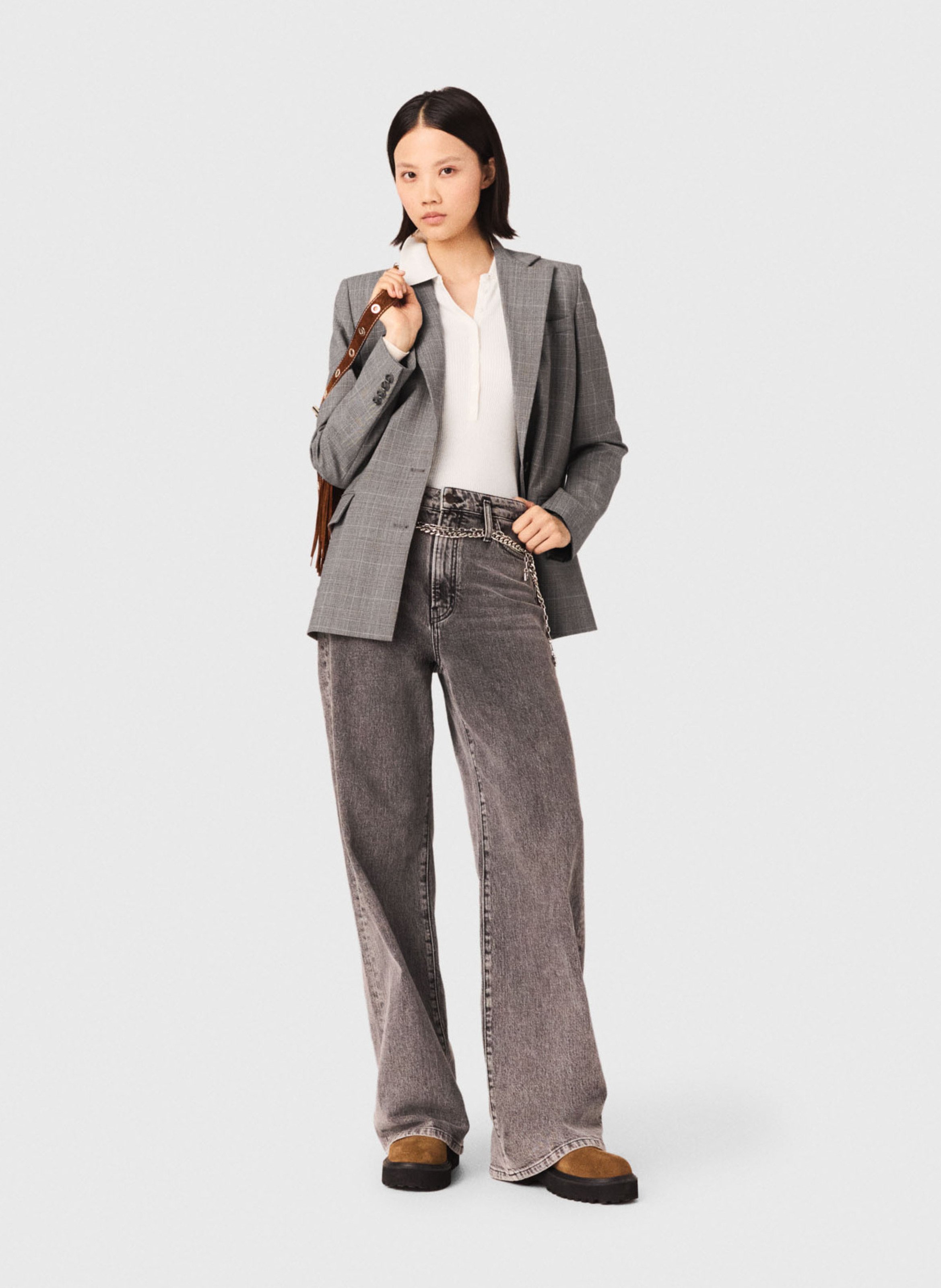 Rechte jeans met verwassen look - katoenblend MAJE Grijs