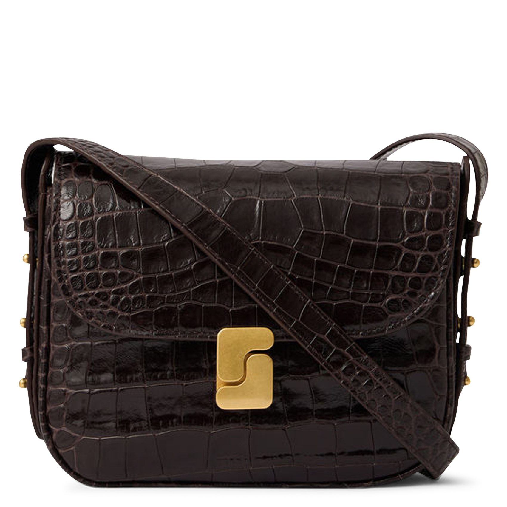 Sac bandoulière en cuir embossé croco SOEUR Marron