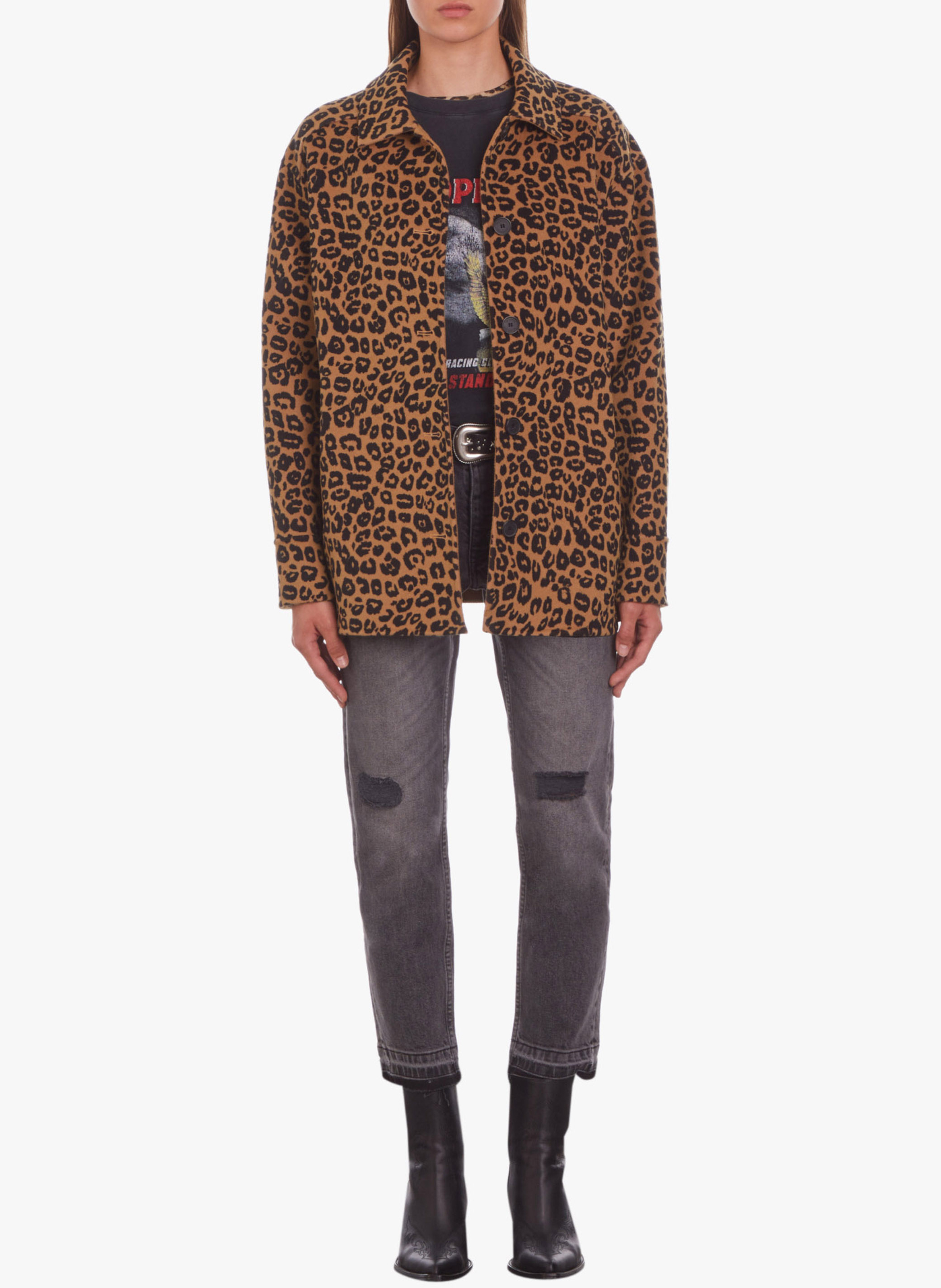 Leopard print wool-blend shirt with classic collar THE KOOPLES Multicolored