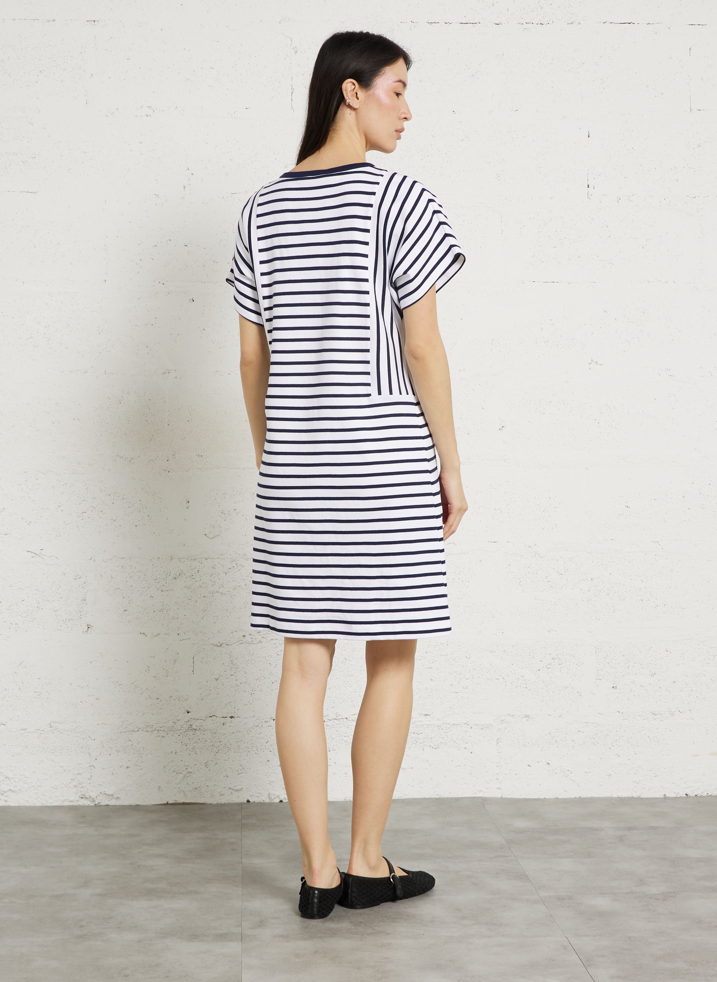 Robe courte col rond en coton rayé ARMOR LUX Blanc