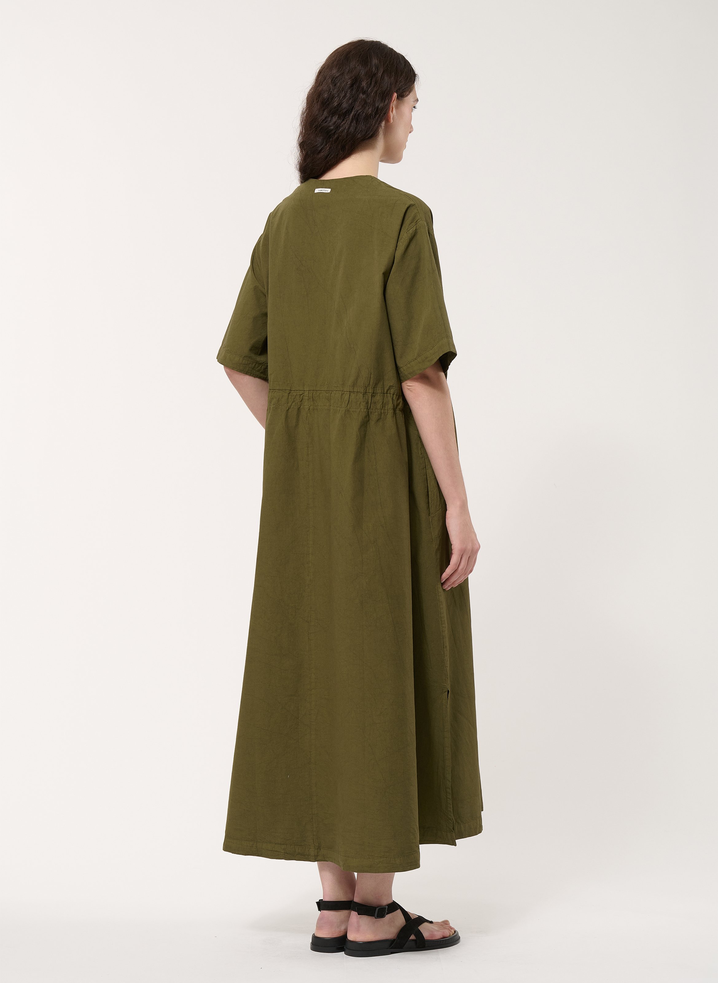 Robe longue ample col V unie HUMILITY Vert