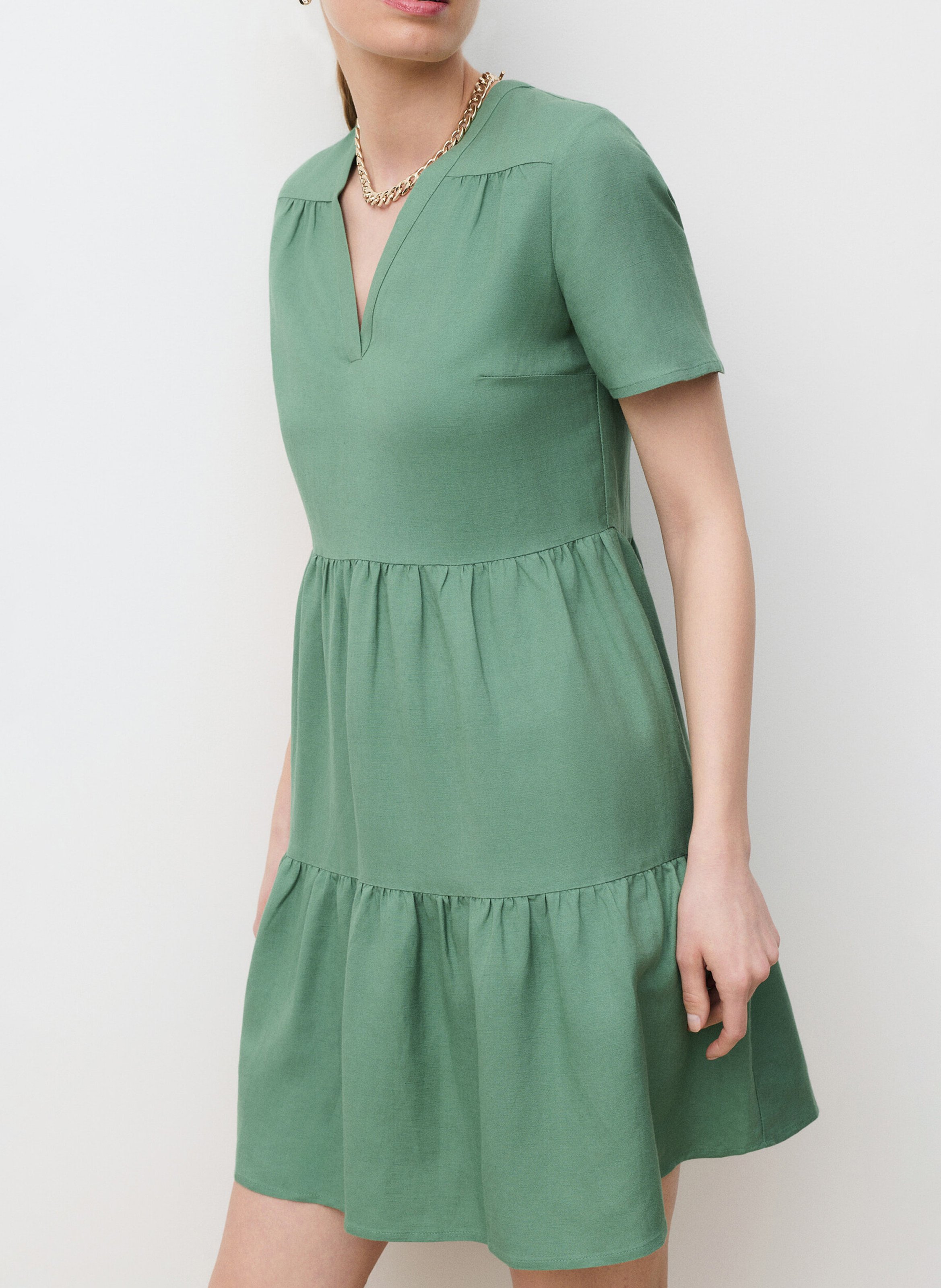 Robe courte col V en lin mélangé CAROLL Vert