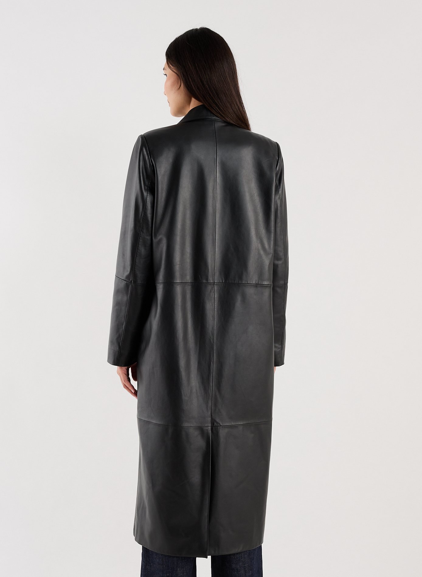 Straight leather coat with tailored collar SAISON 1865 Black