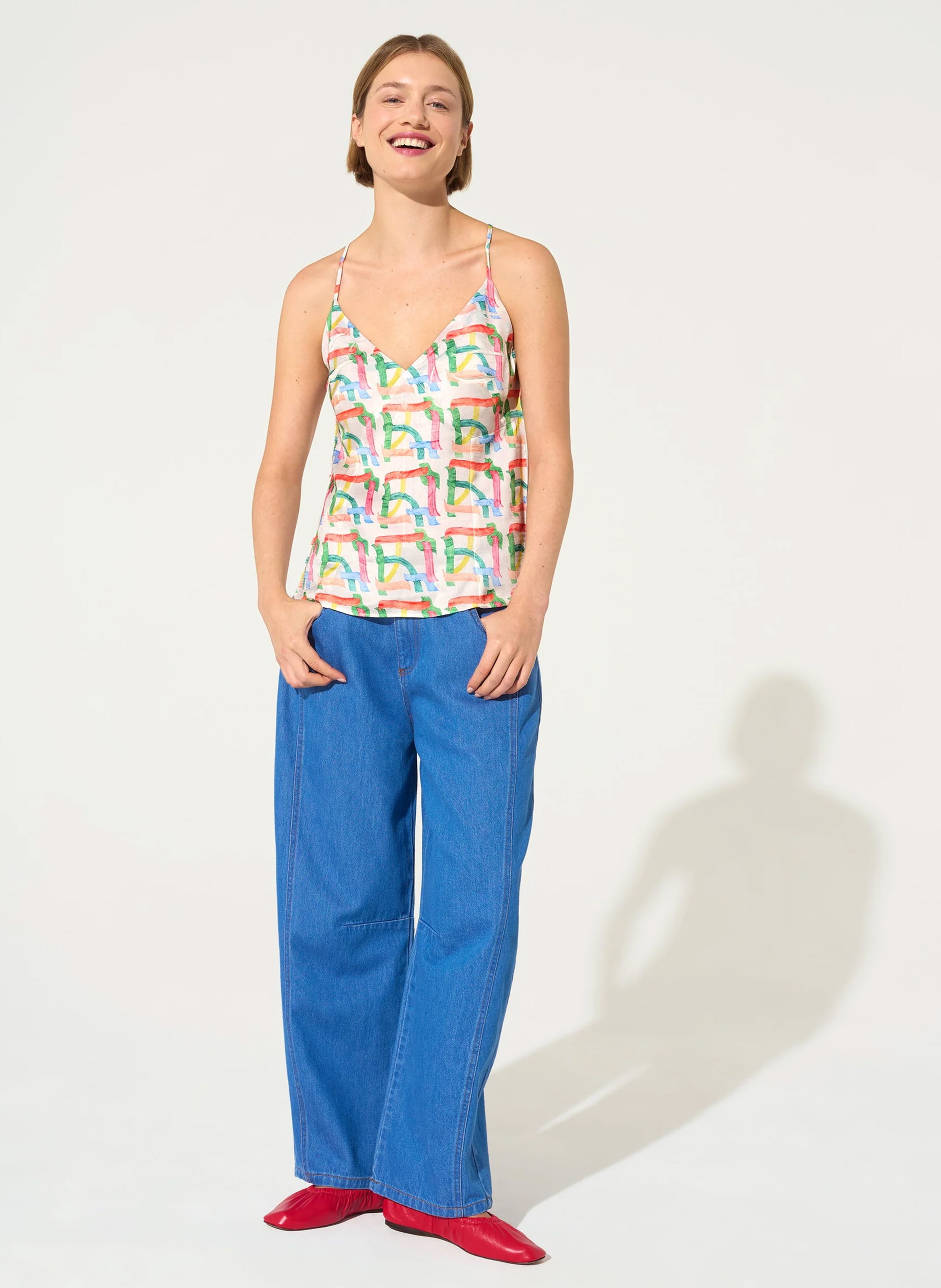 Top imprimé col v COTELAC ACOTE Blanc