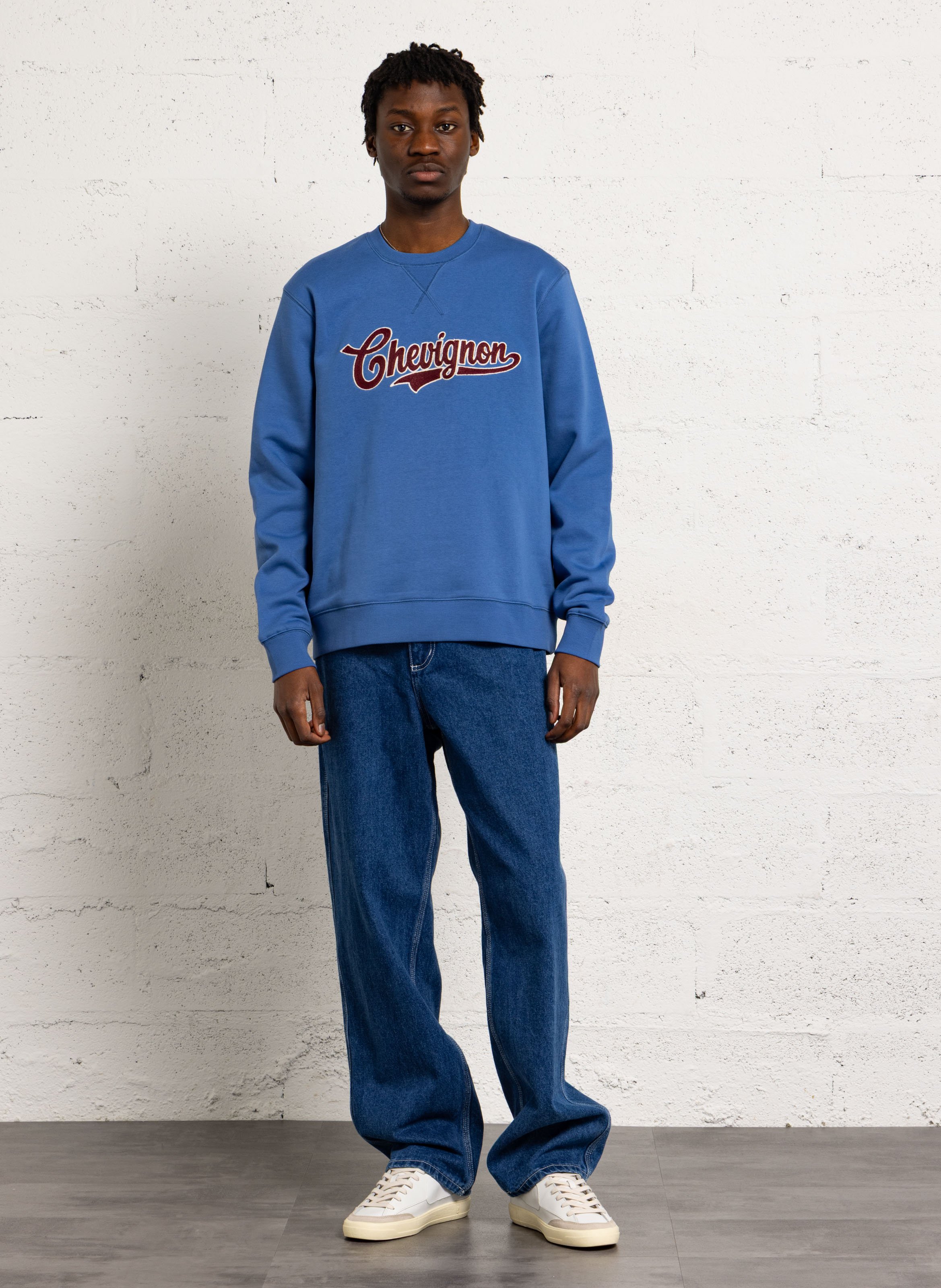 Oversized cotton-blend sweatshirt with round neck CHEVIGNON Blue