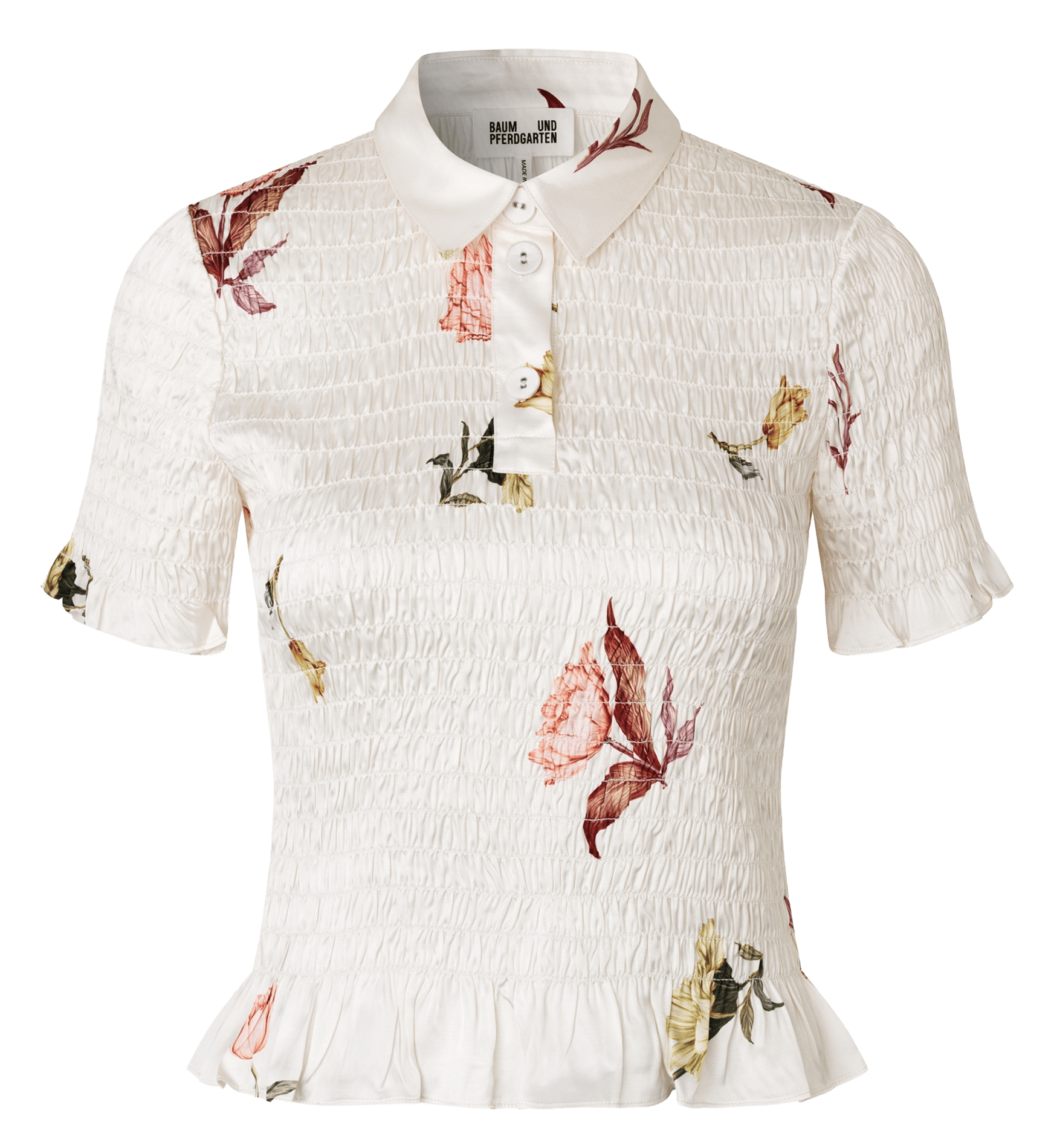 Smocked round neck top with patterns BAUM UND PFERDGARTEN White