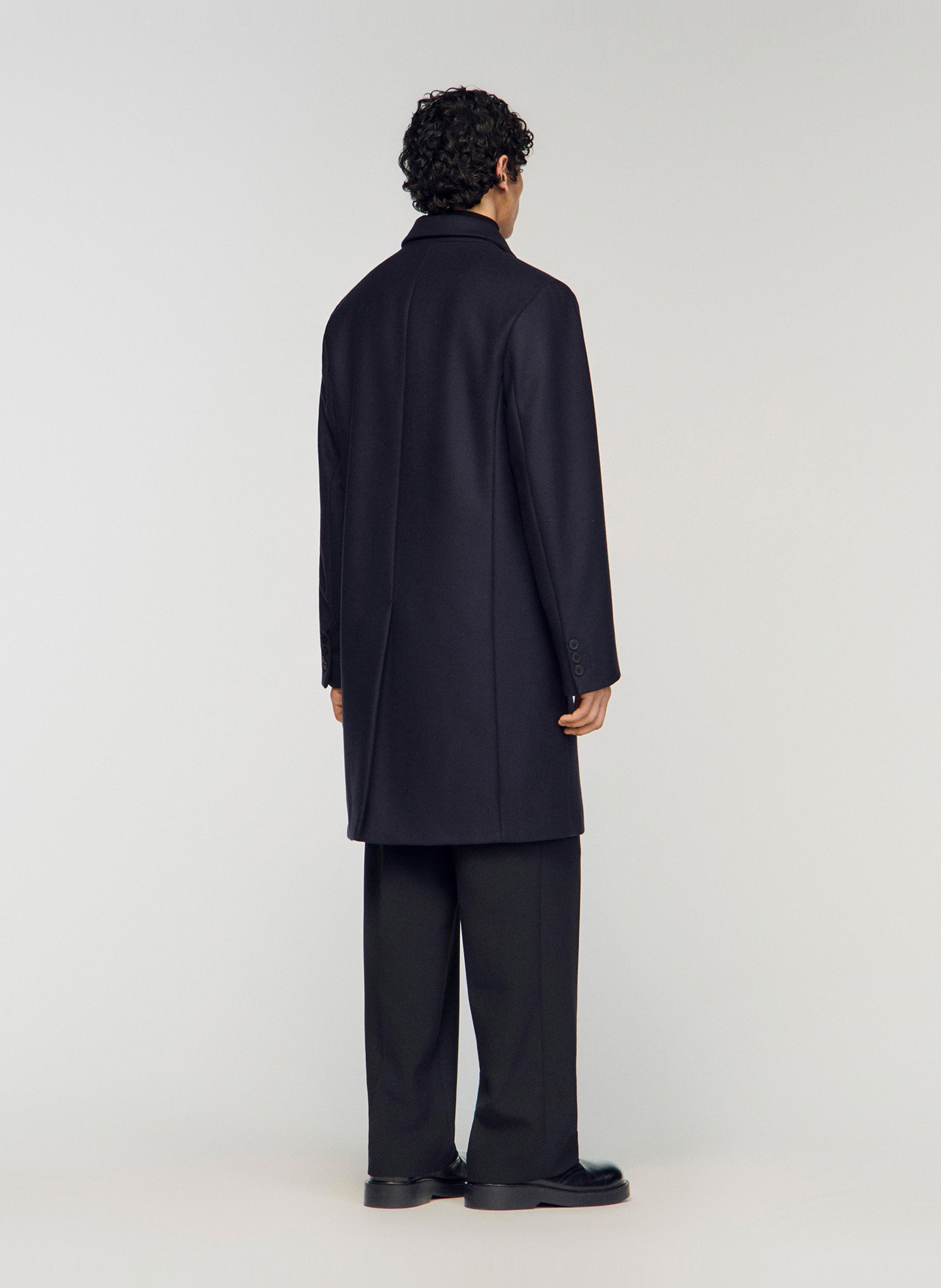 Manteau droit en laine mélangée Bleu
