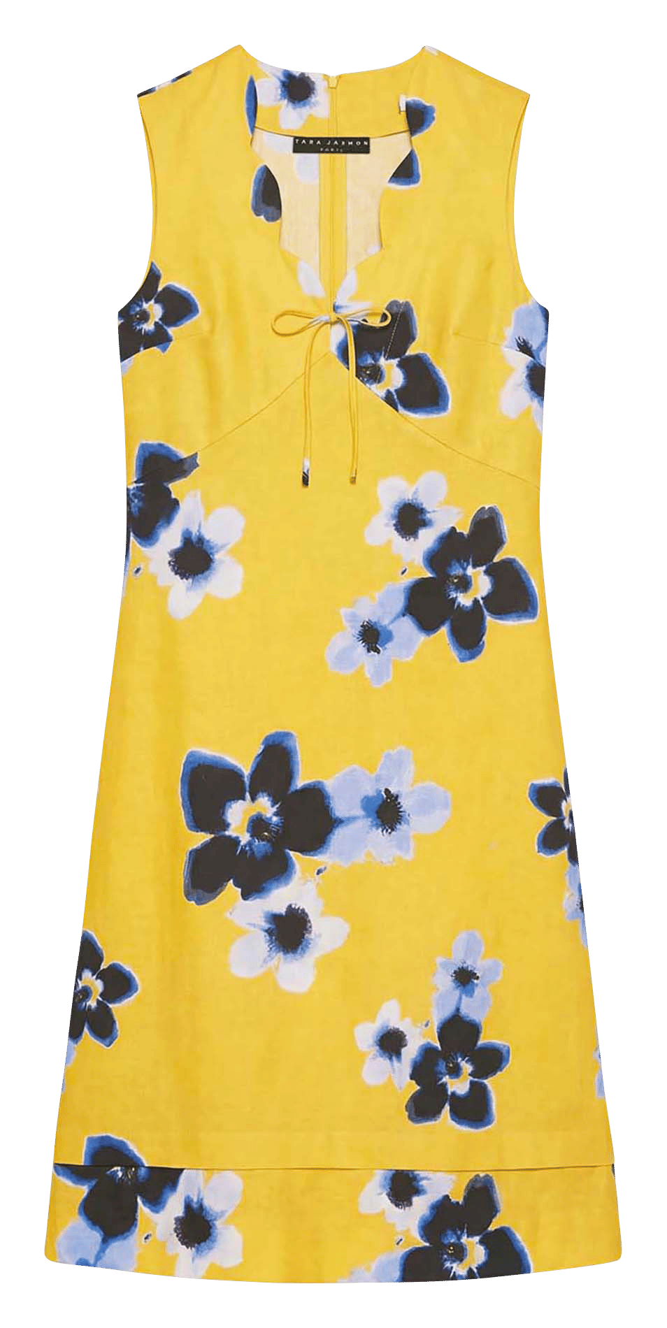 Midi-Kleid mit V-Ausschnitt aus Leinen und Baumwollmischung. TARA JARMON Gelb