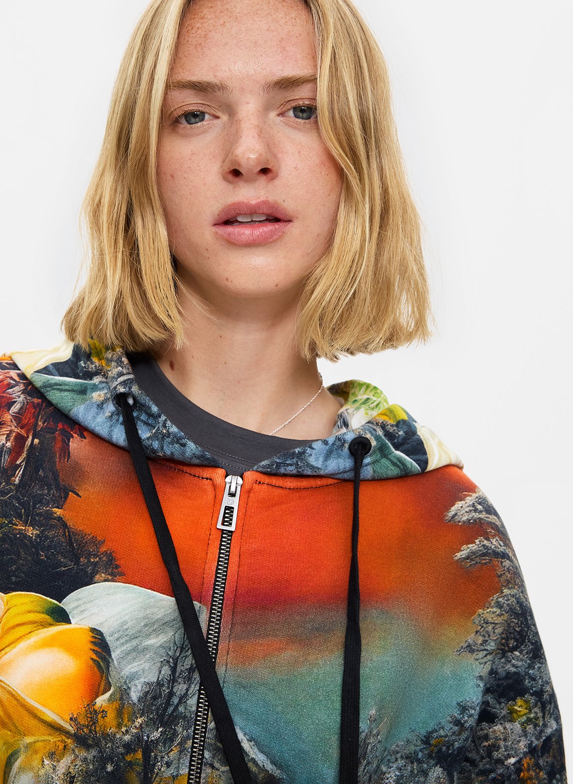 Oversized round neck cotton printed sweatshirt DESIGUAL Multicolored