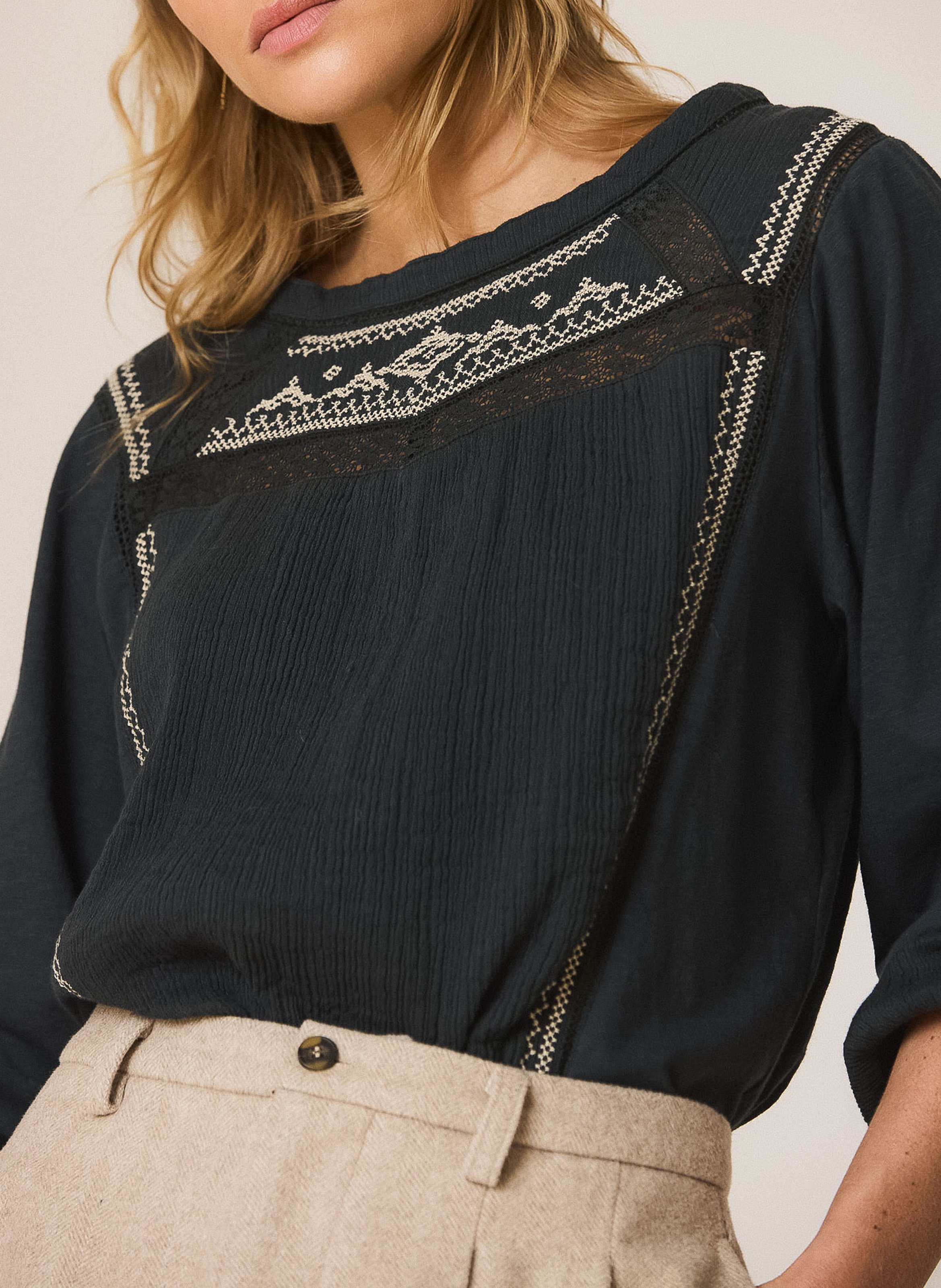 Loose-fit round-neck cotton top INDI & COLD Grey