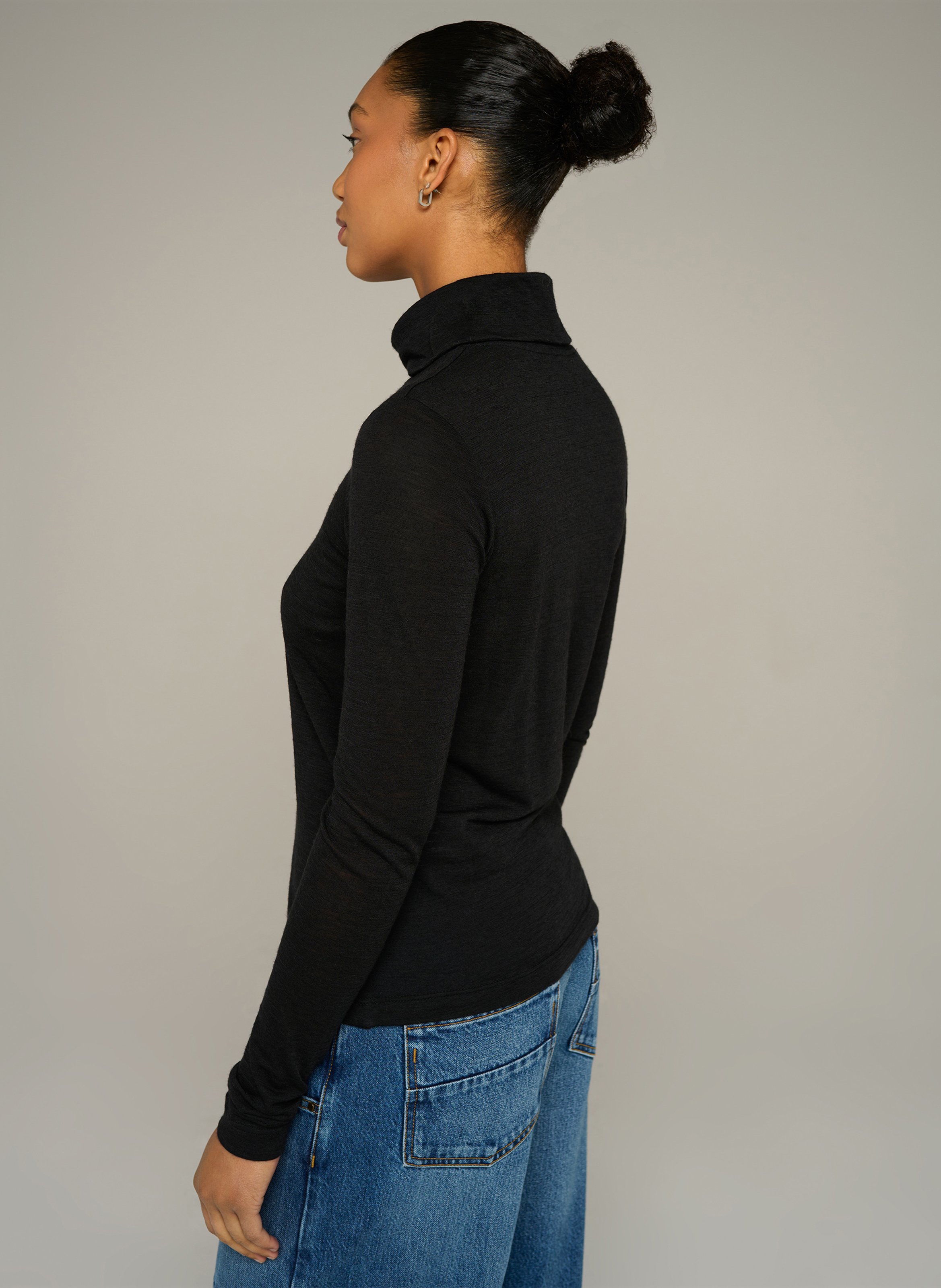 Langarm Rollkragen T-Shirt | Schwarz COTELAC ACOTE Damen