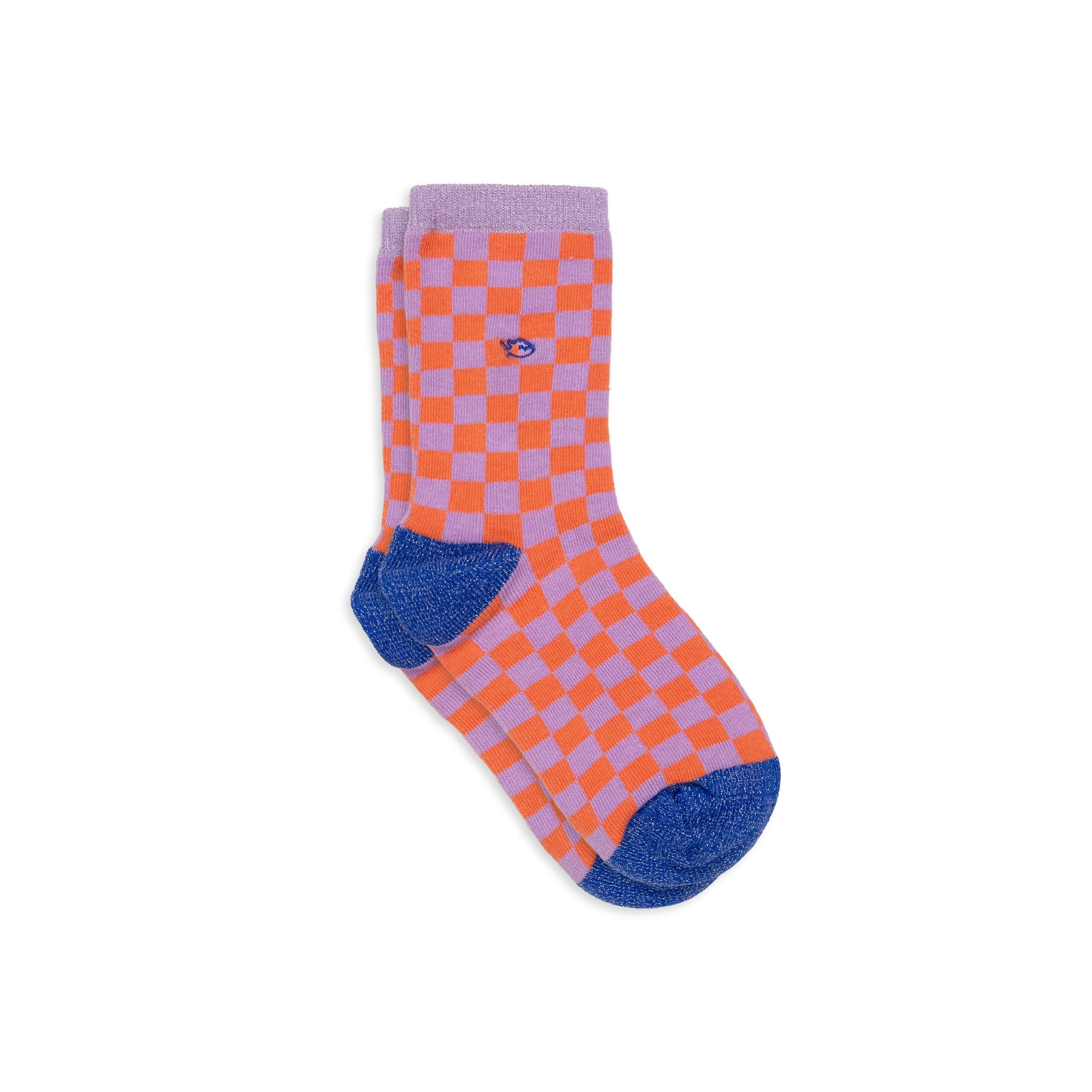 Combed cotton checkered socks  Violet et orange