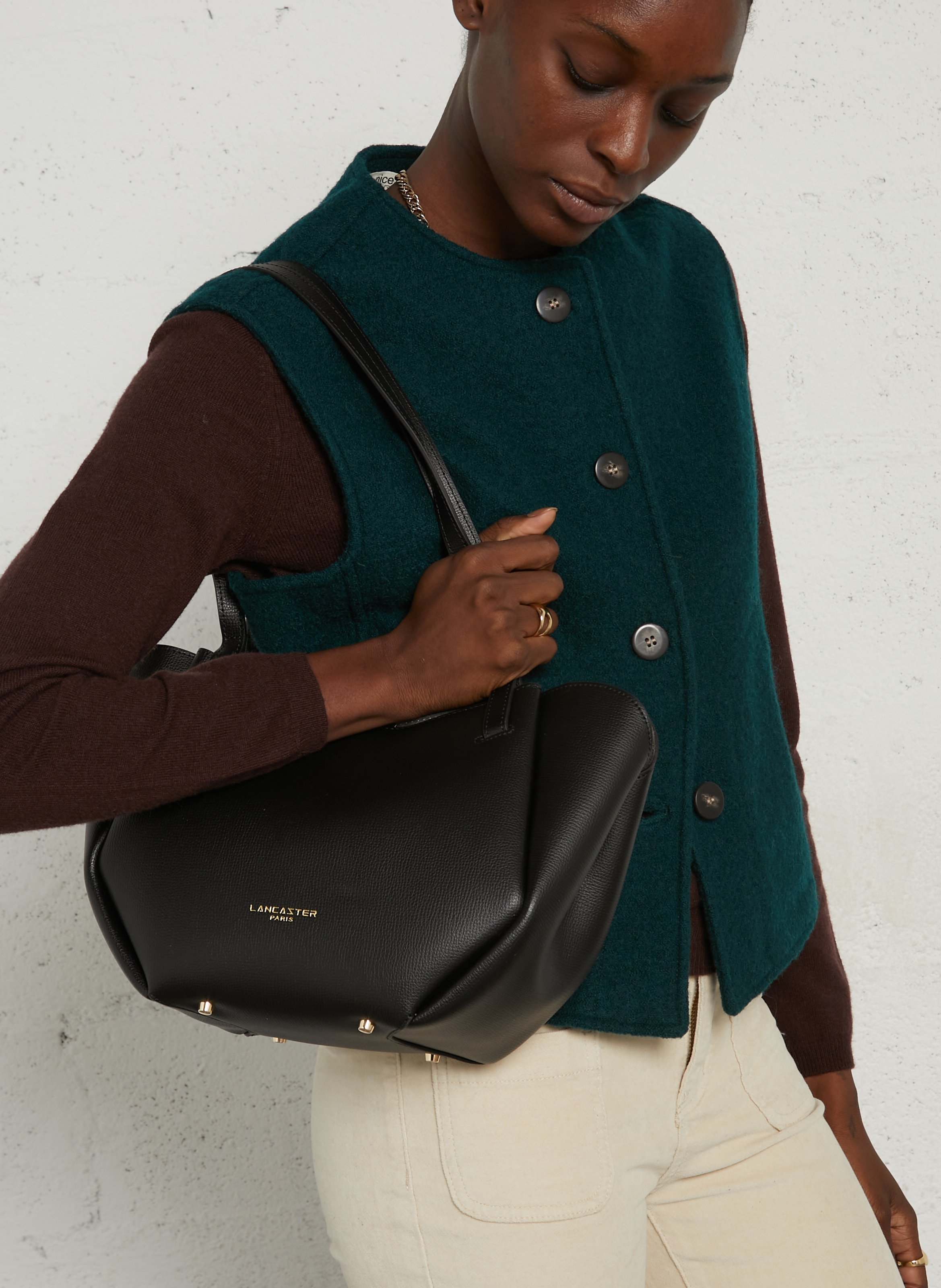 Calfskin leather shoulder bag LANCASTER PARIS Black