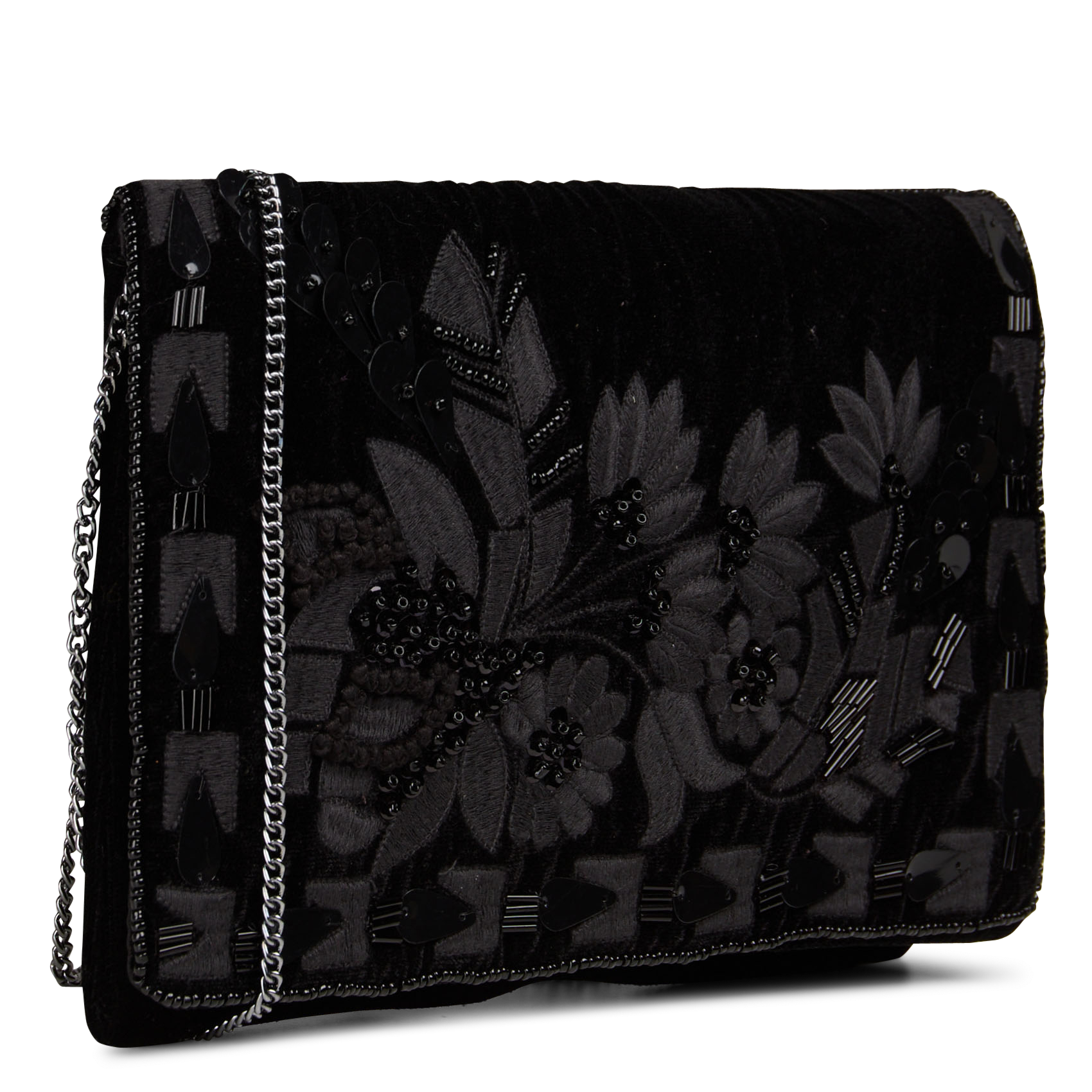 Pochette perlée à motifs floraux LA FEE MARABOUTEE Noir