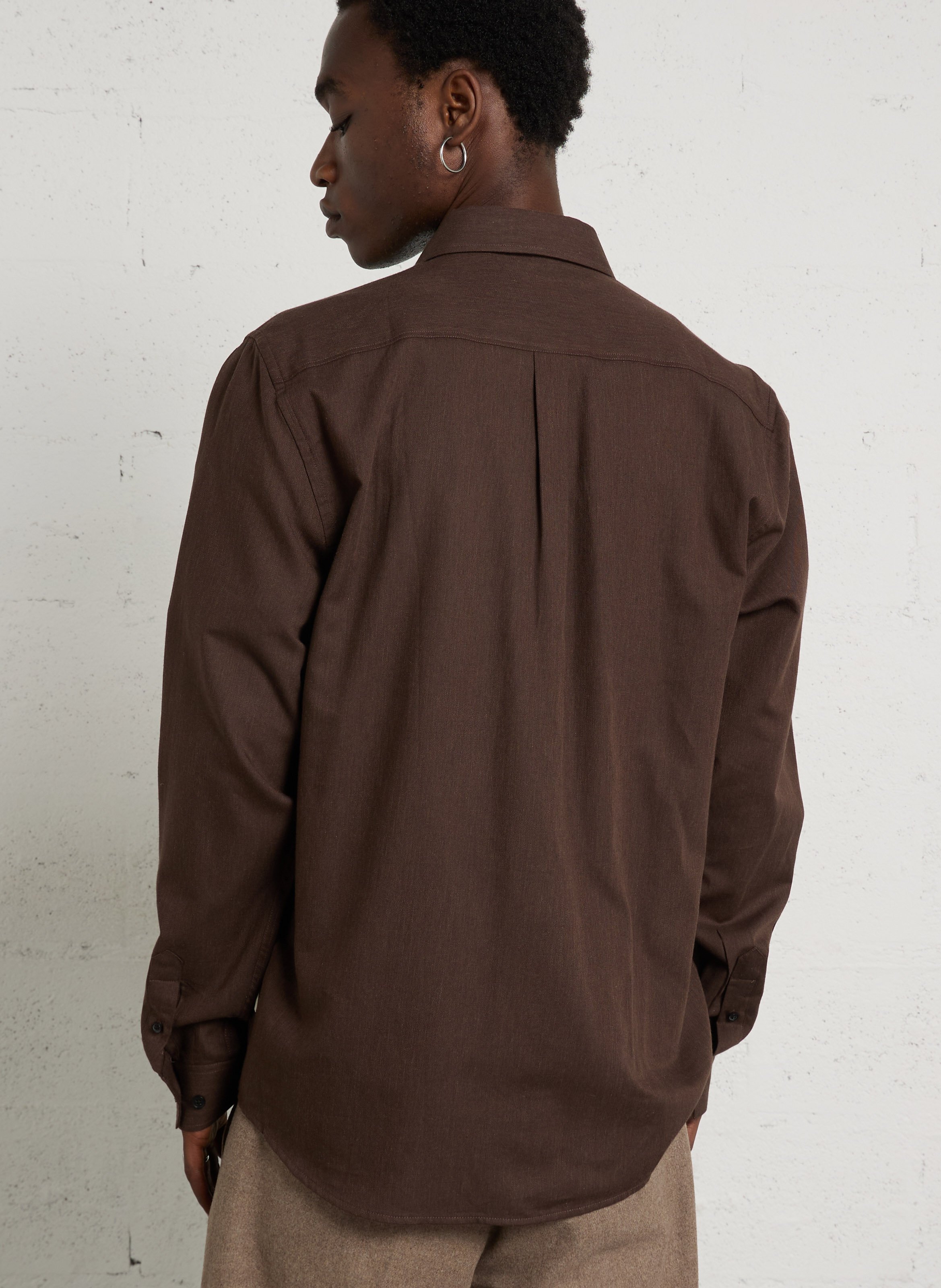 Chemise unie à col boutonné en coton LES DEUX Marron