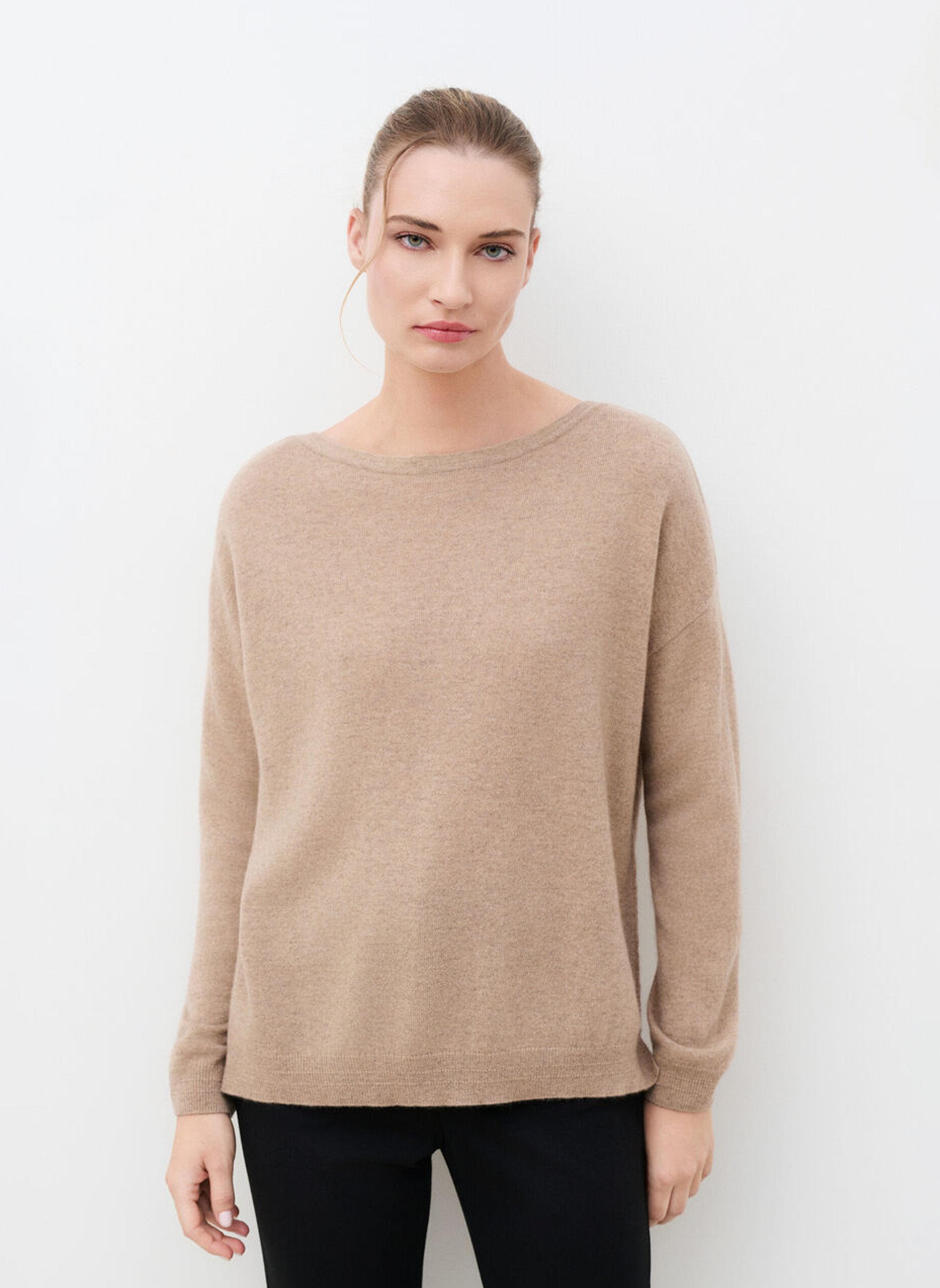 Pull col rond large uni en cachemire CAROLL