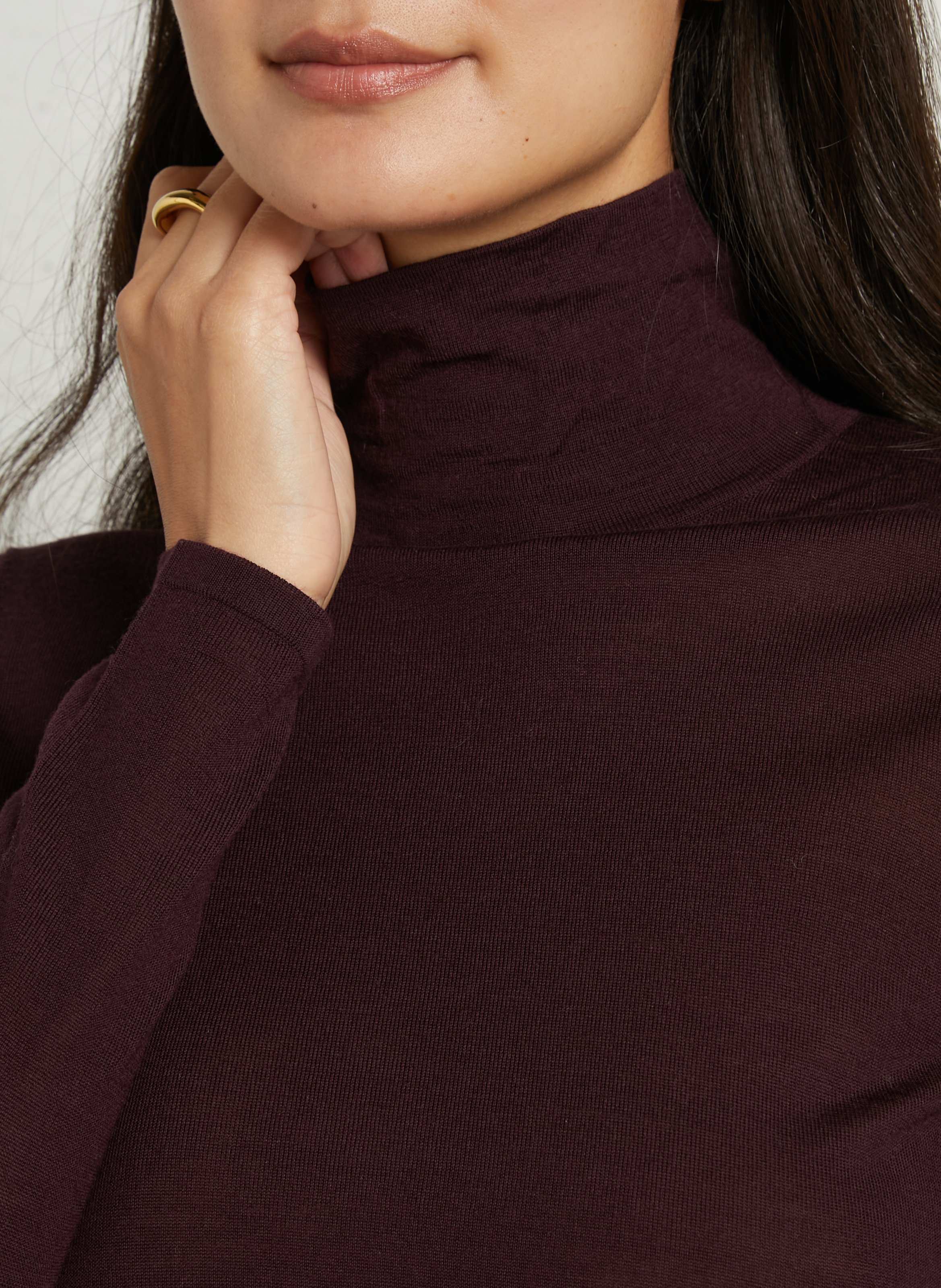 Feinstrick Rollkragenpullover aus Merinowolle PETITE MENDIGOTE Violett
