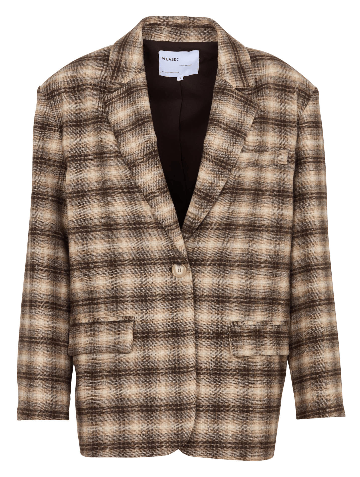 Ruime blazer met ruitjes en revers PLEASE Beige