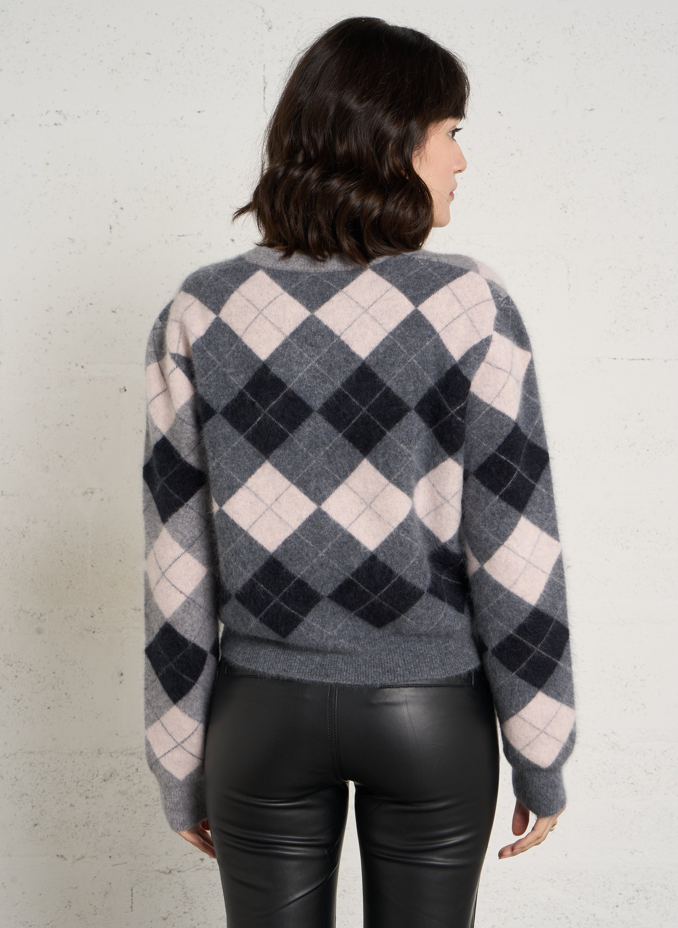 Straight-fit checked wool cardigan BERENICE Pink