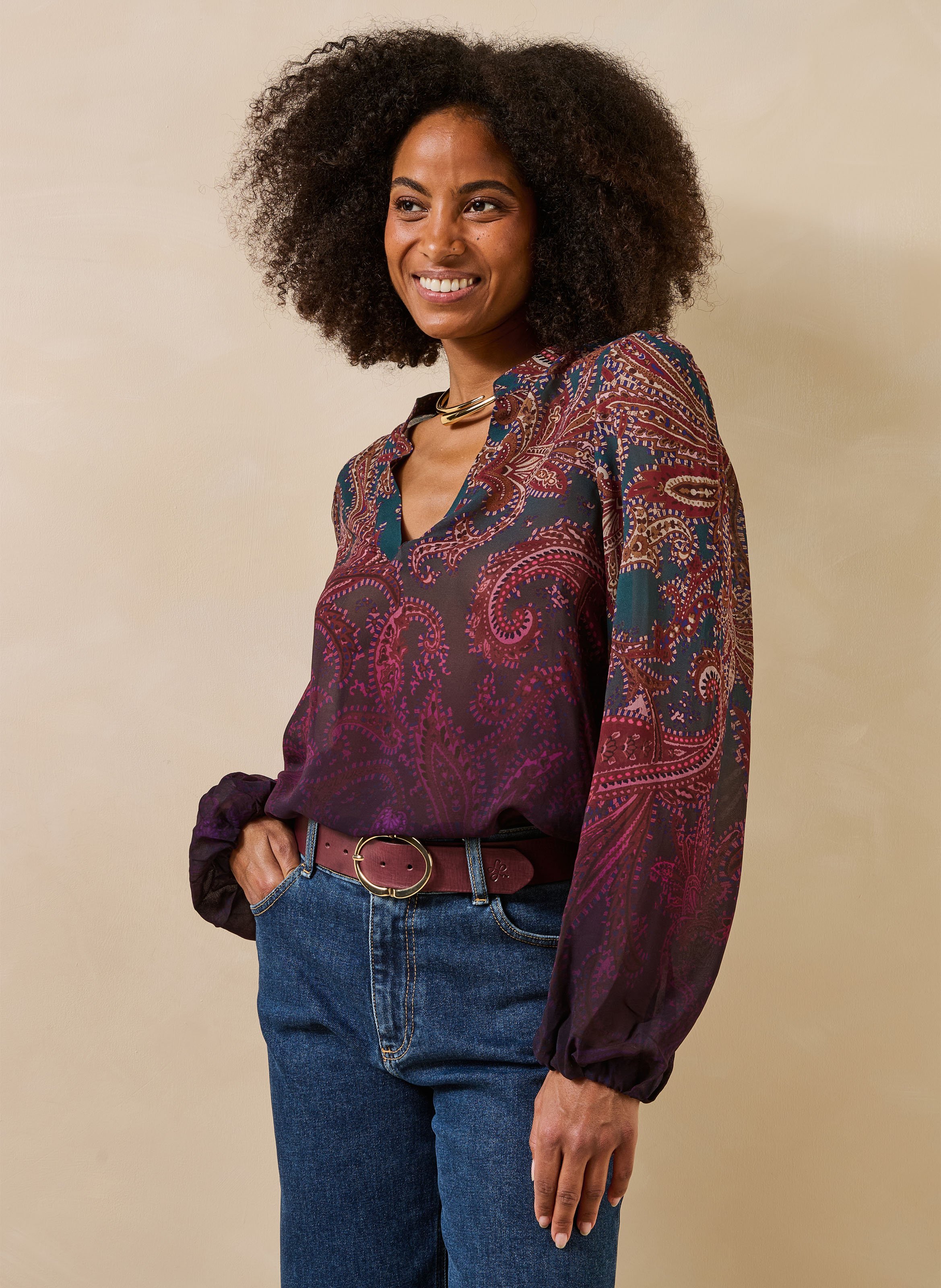 Printed V-neck blouse LA FEE MARABOUTEE Blue