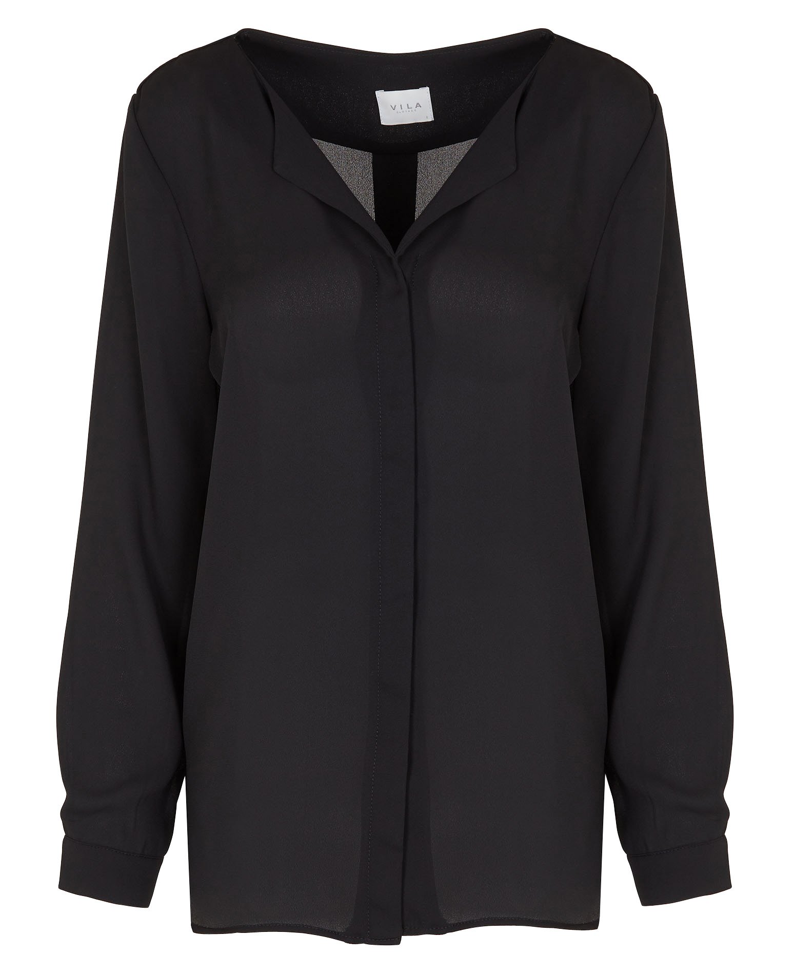 Chemise col tunisien en crêpe Noir