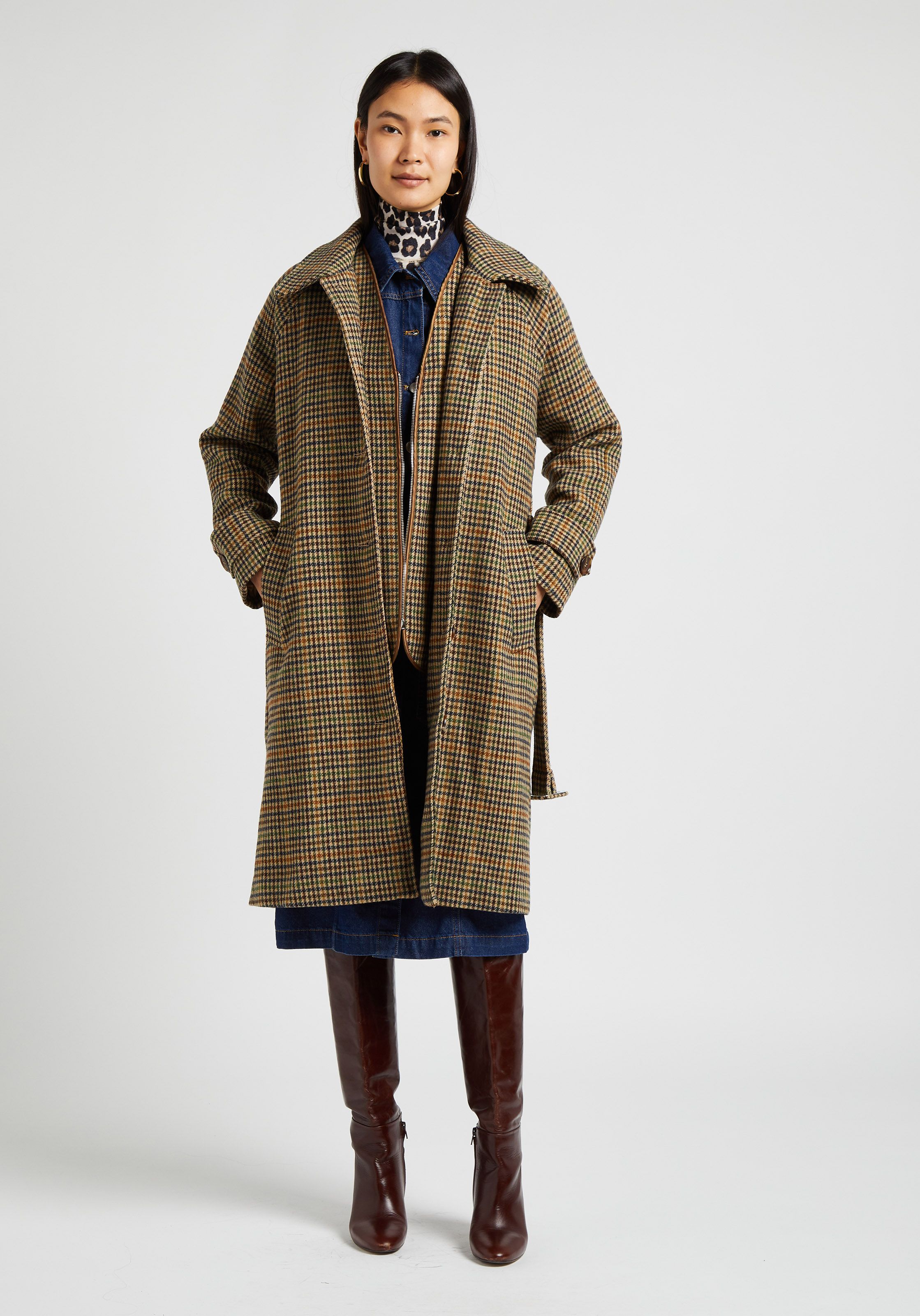 Wool check coat on sale womens