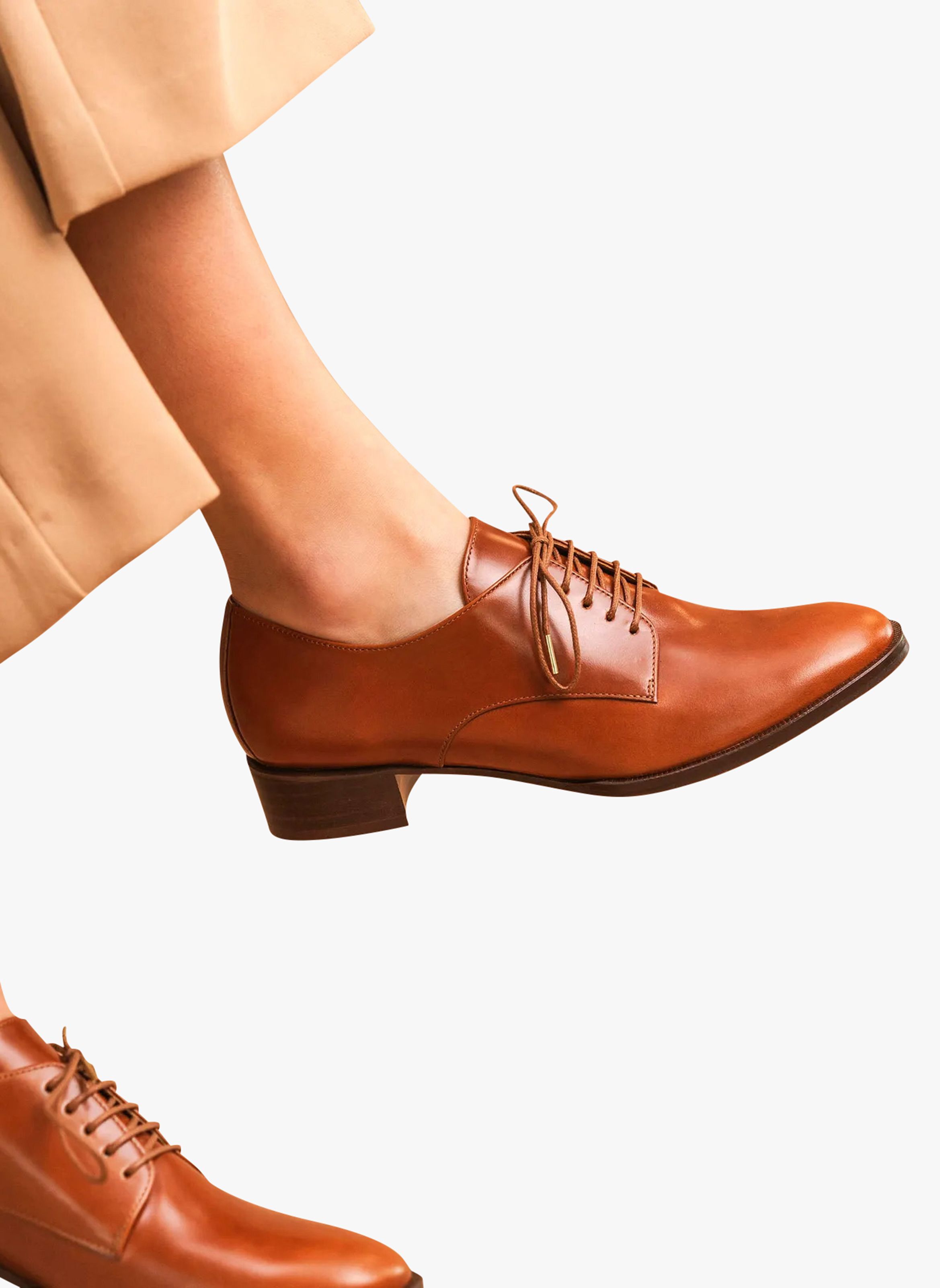 Brown Glazed leather Derby shoes