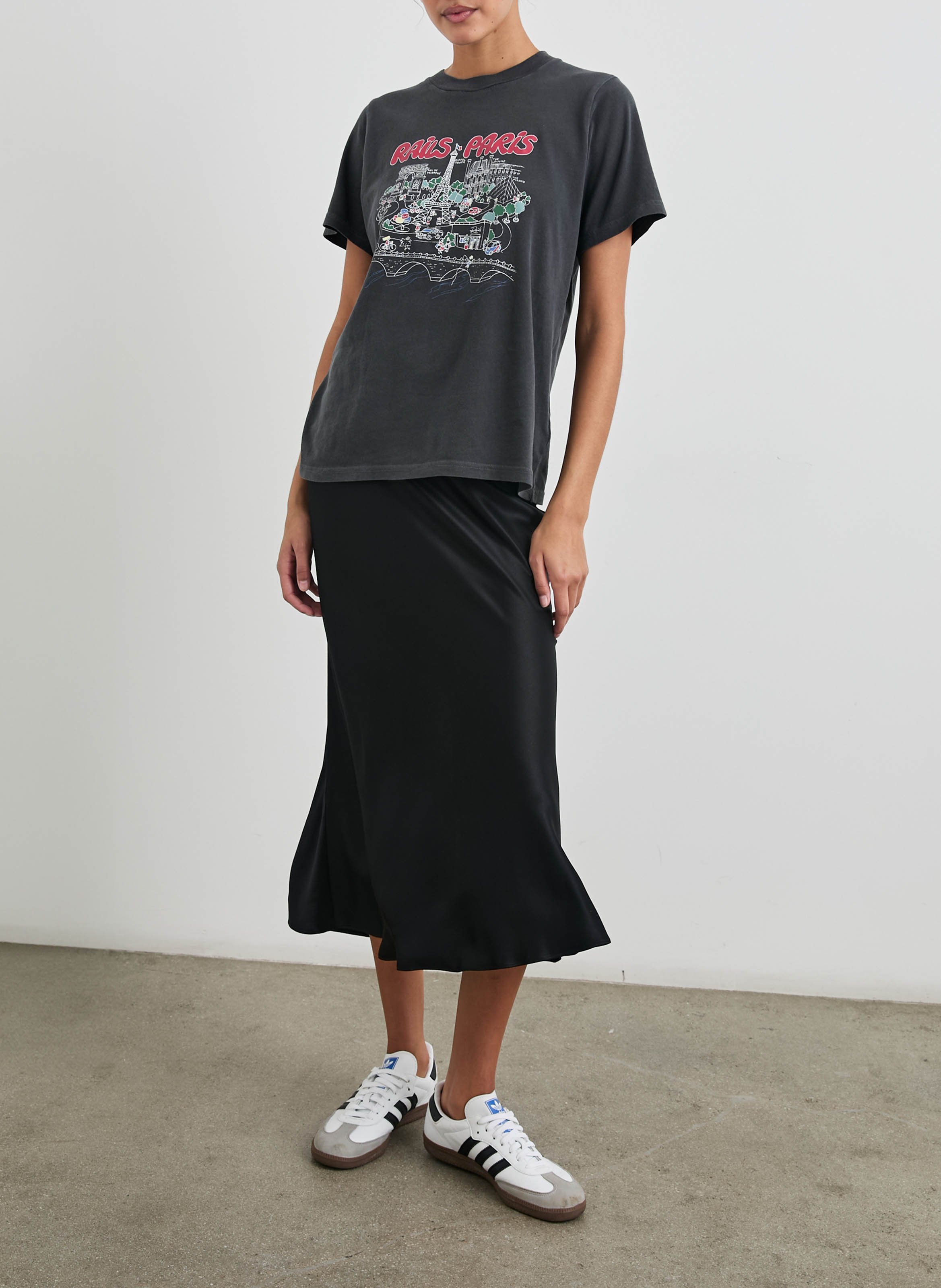 Tee-shirt droit col rond sérigraphié en coton RAILS Noir