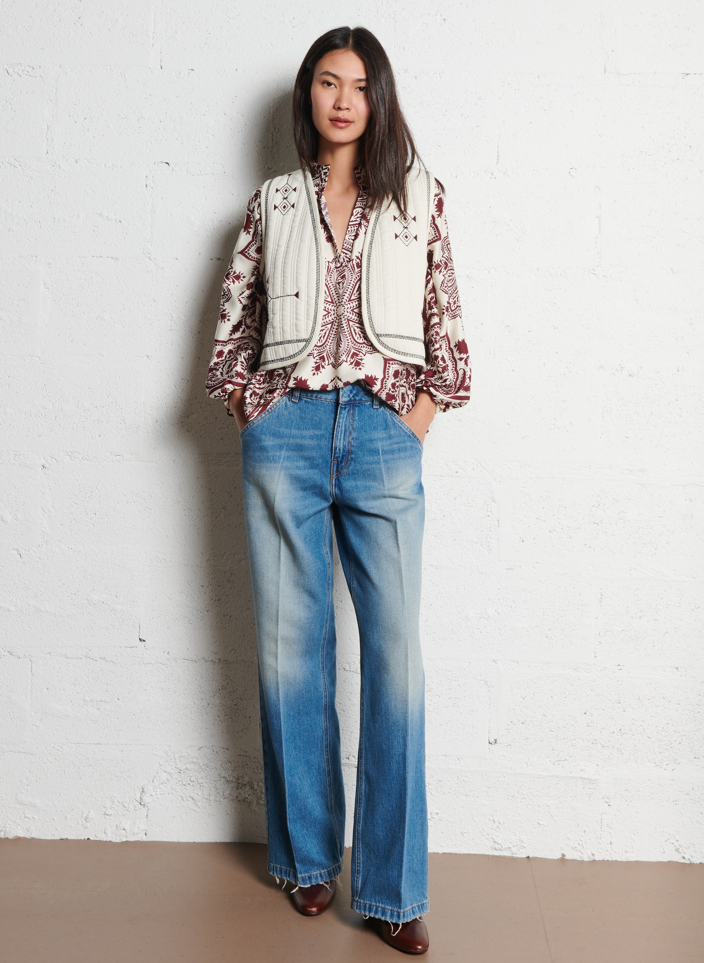 Jean large délavé en coton BA&SH Bleu