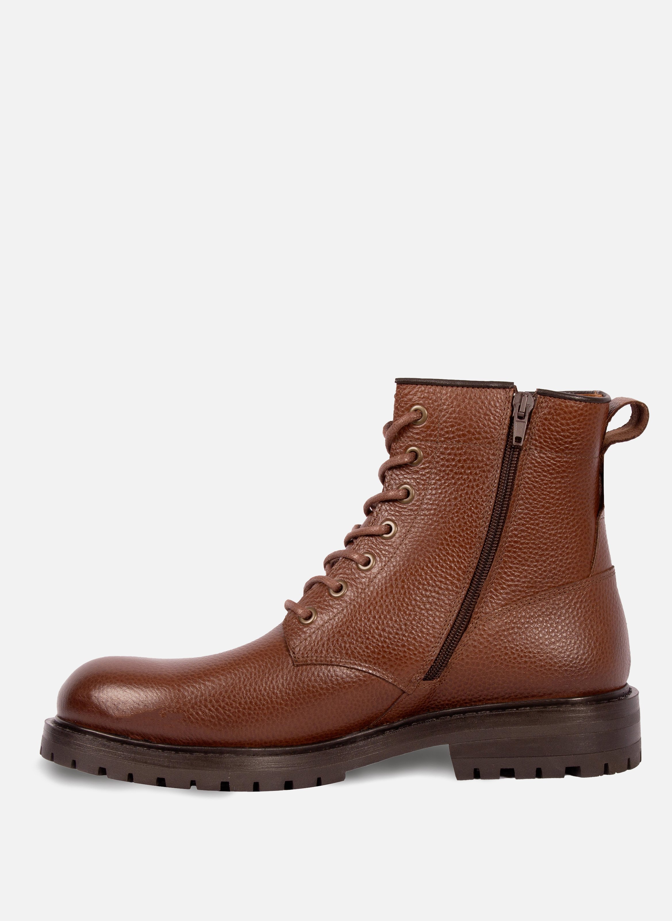 Grained leather lug sole boots JULES & JENN Brown