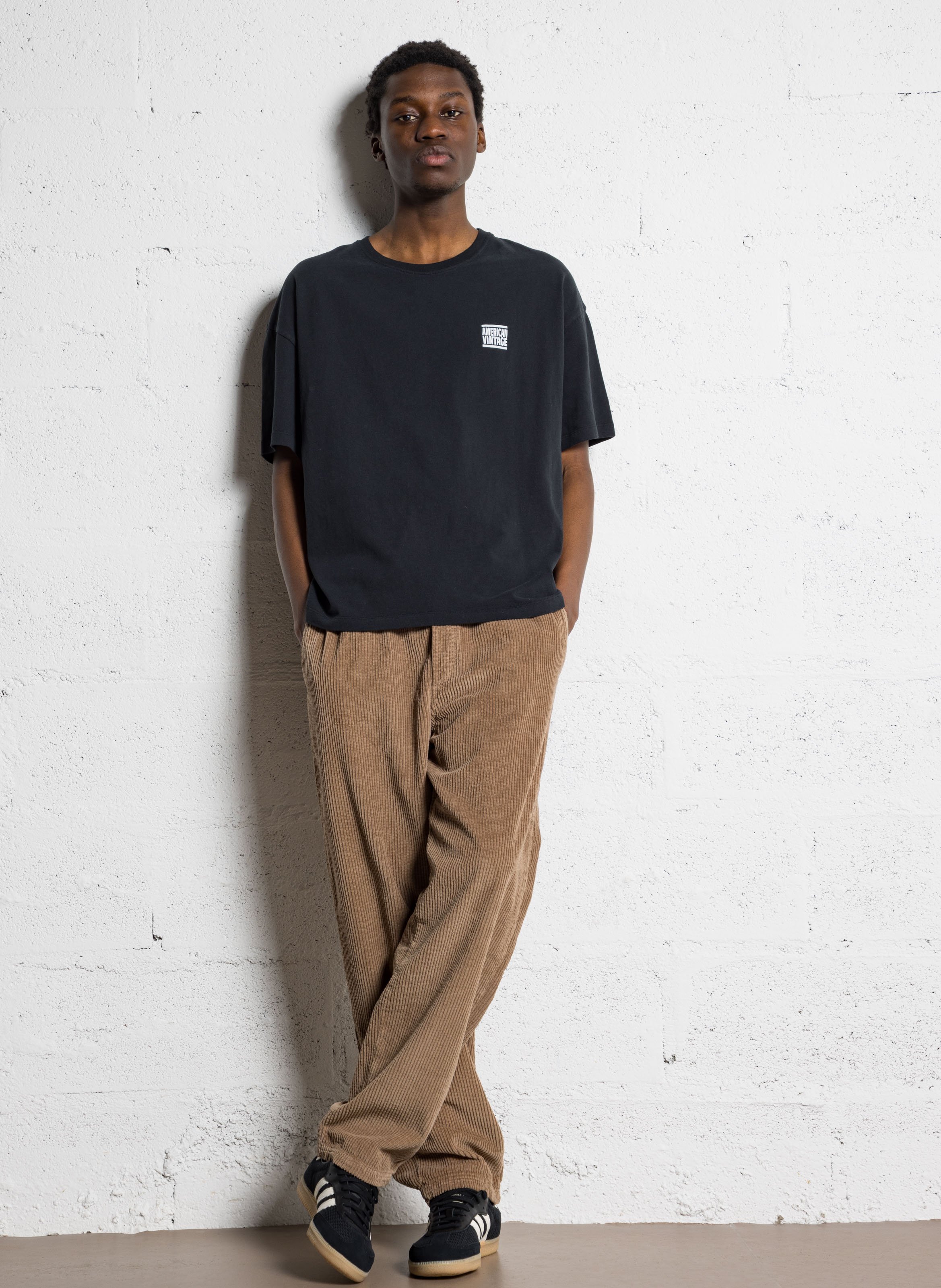 Tee-shirt droit col rond sérigraphié en coton AMERICAN VINTAGE Noir