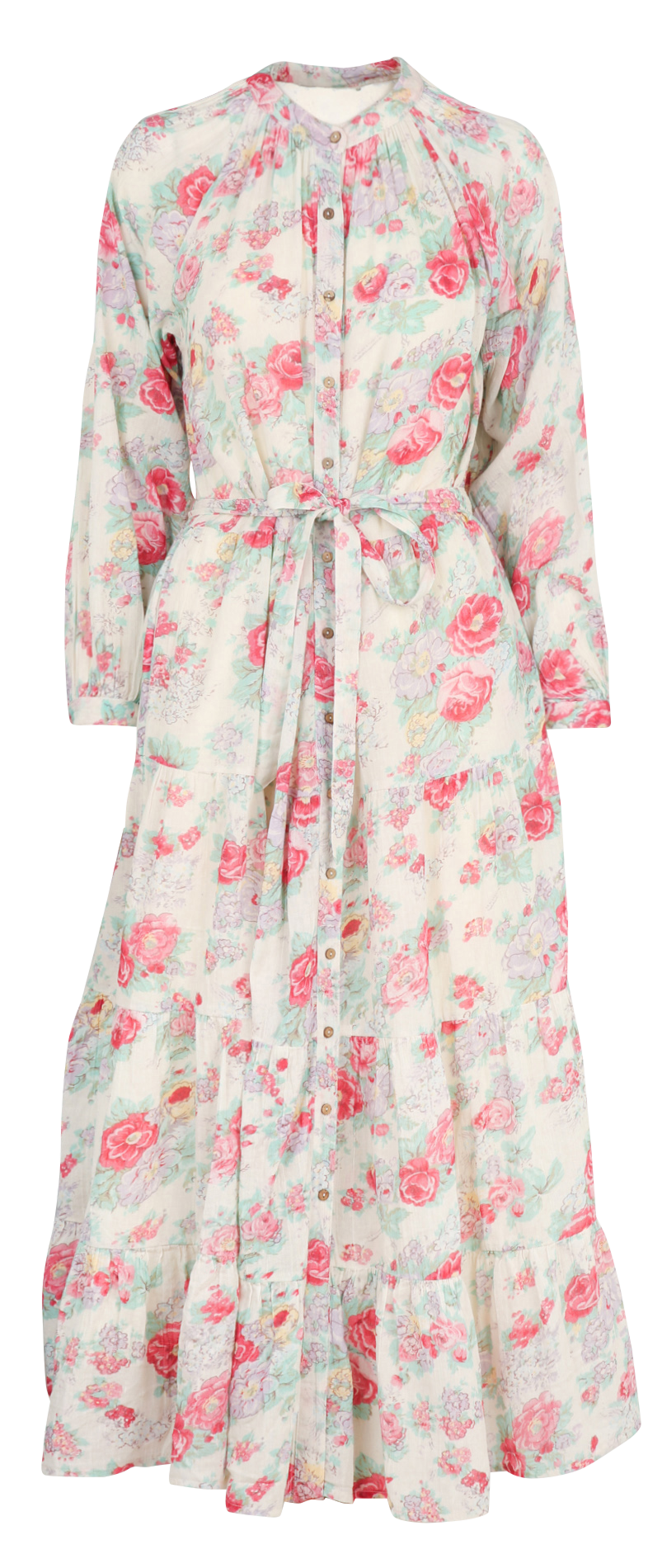 Robe longue col rond à imprimé floral Rose