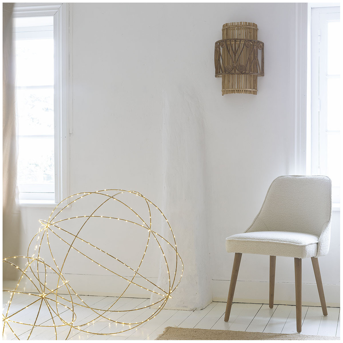 Garance non-electrified rattan wall lamp BLANC D'IVOIRE Golden
