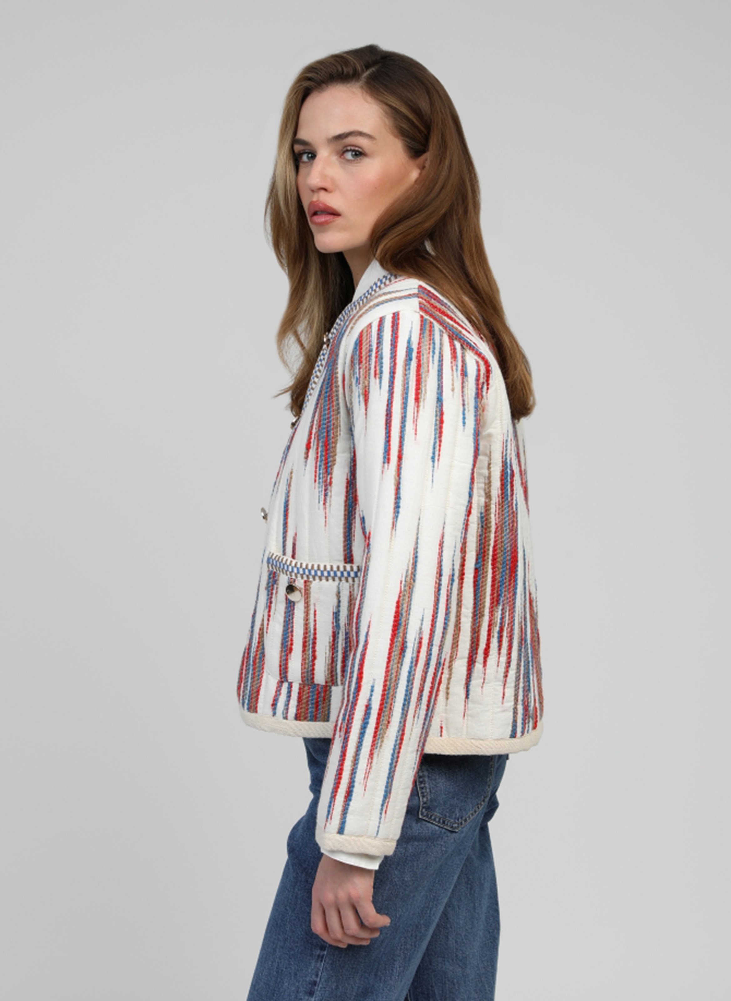 Katoenen jasje met ronde hals en print AN'GE Beige