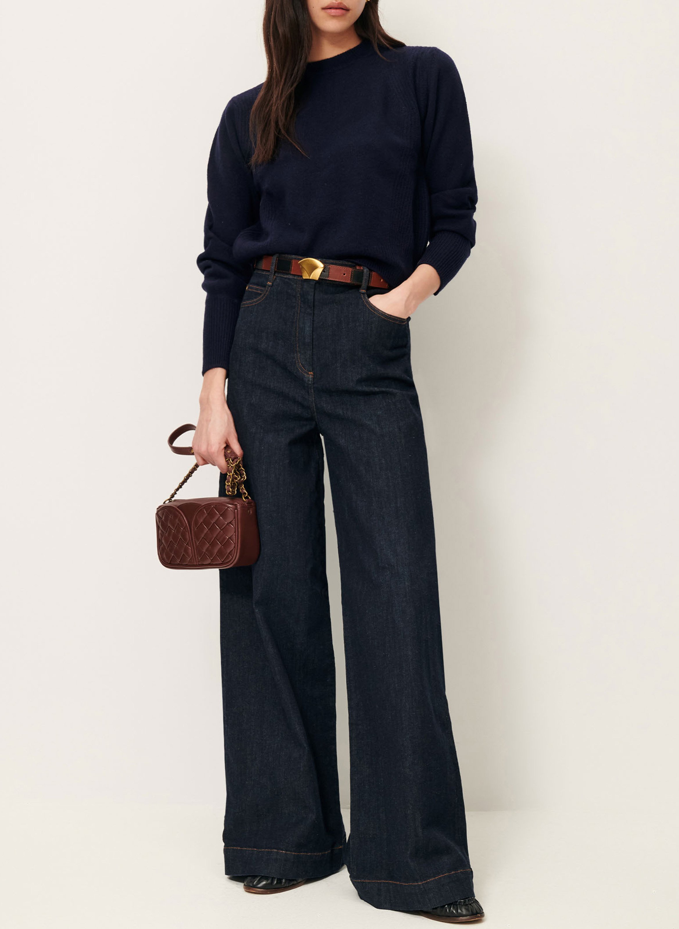 Pull col rond droit en laine SESSUN Bleu