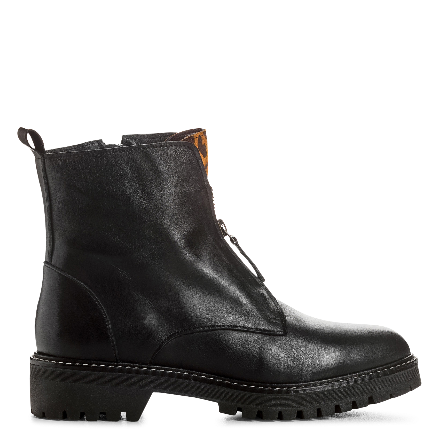 Laarzen met luipaarddetail en rits in leer REQINS Zwart