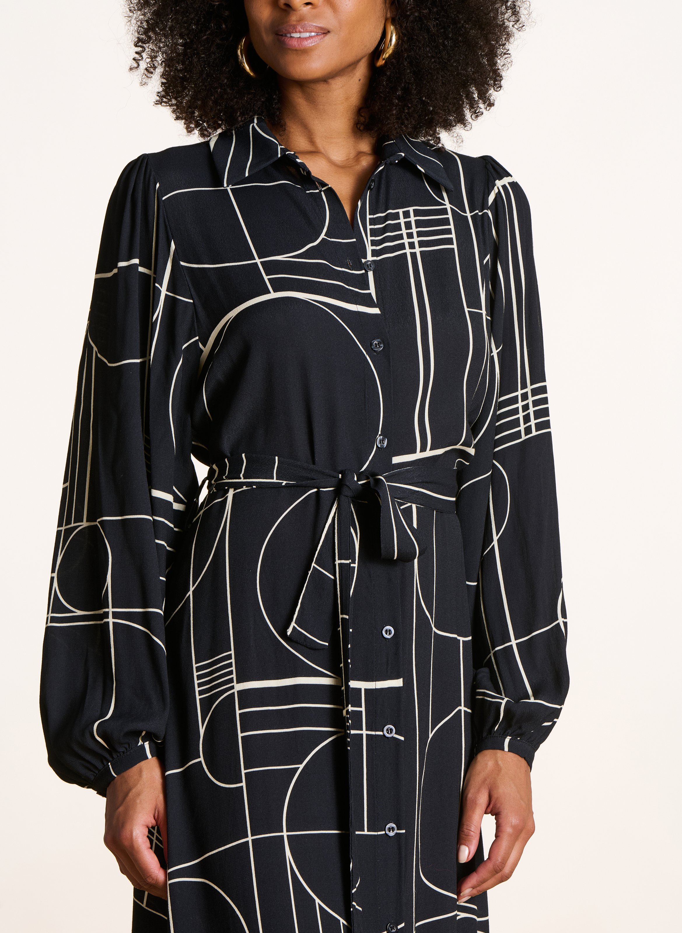 Robe midi ceinturée à motifs LA FEE MARABOUTEE Noir