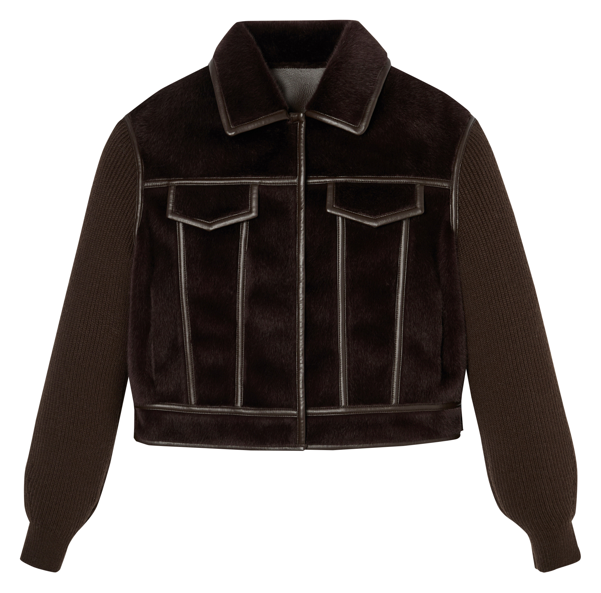 Faux fur jacket with classic collar ZAPA Brown